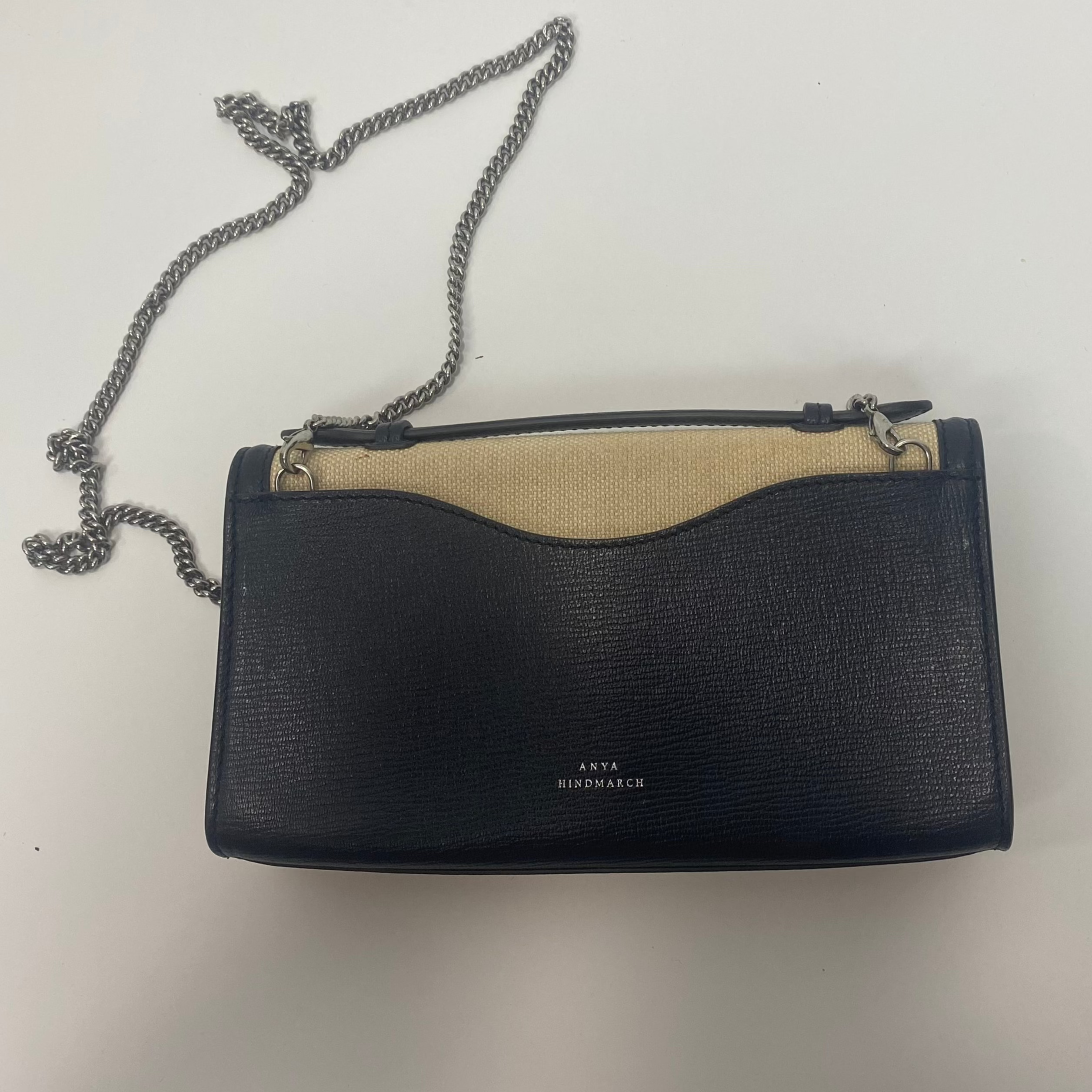 Anya Hindmarch Navy & Cream Postbox Clutch/Shoulder Bag