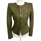 Veronica Beard $1295 Olive Shanti Collarless Leather Jacket XXS