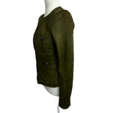 Veronica Beard $1295 Olive Shanti Collarless Leather Jacket XXS