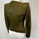 Veronica Beard $1295 Olive Shanti Collarless Leather Jacket XXS