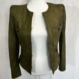 Veronica Beard $1295 Olive Shanti Collarless Leather Jacket XXS