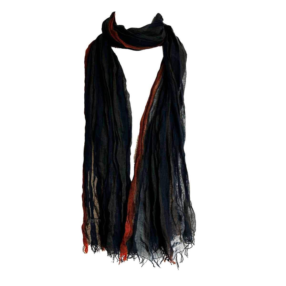 Bottega Veneta Navy & Orange Stripe Silk & Linen Scarf