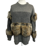 Stella McCartney Grey Chunky Wool & Faux Fur Sweater L