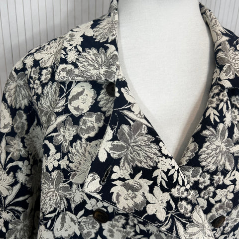 Cabbages & Roses Brand New £ 660 Navy Brocade Reversible Coat L/XL/XXL