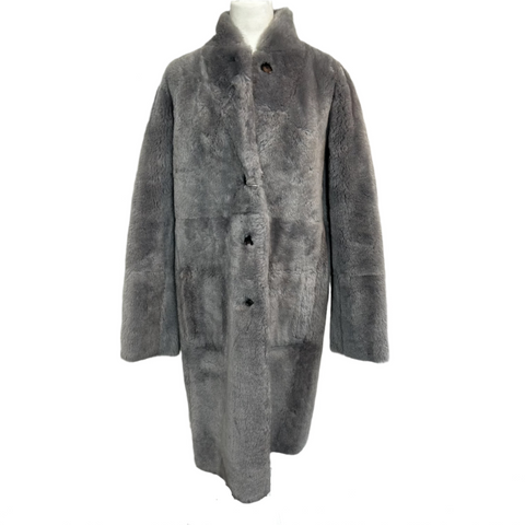 Joseph £1875 Ice Grey Reversible Shearling Brittanny Polar Coat M/L