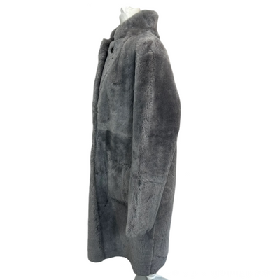 Joseph £1875 Ice Grey Reversible Shearling Brittanny Polar Coat M/L