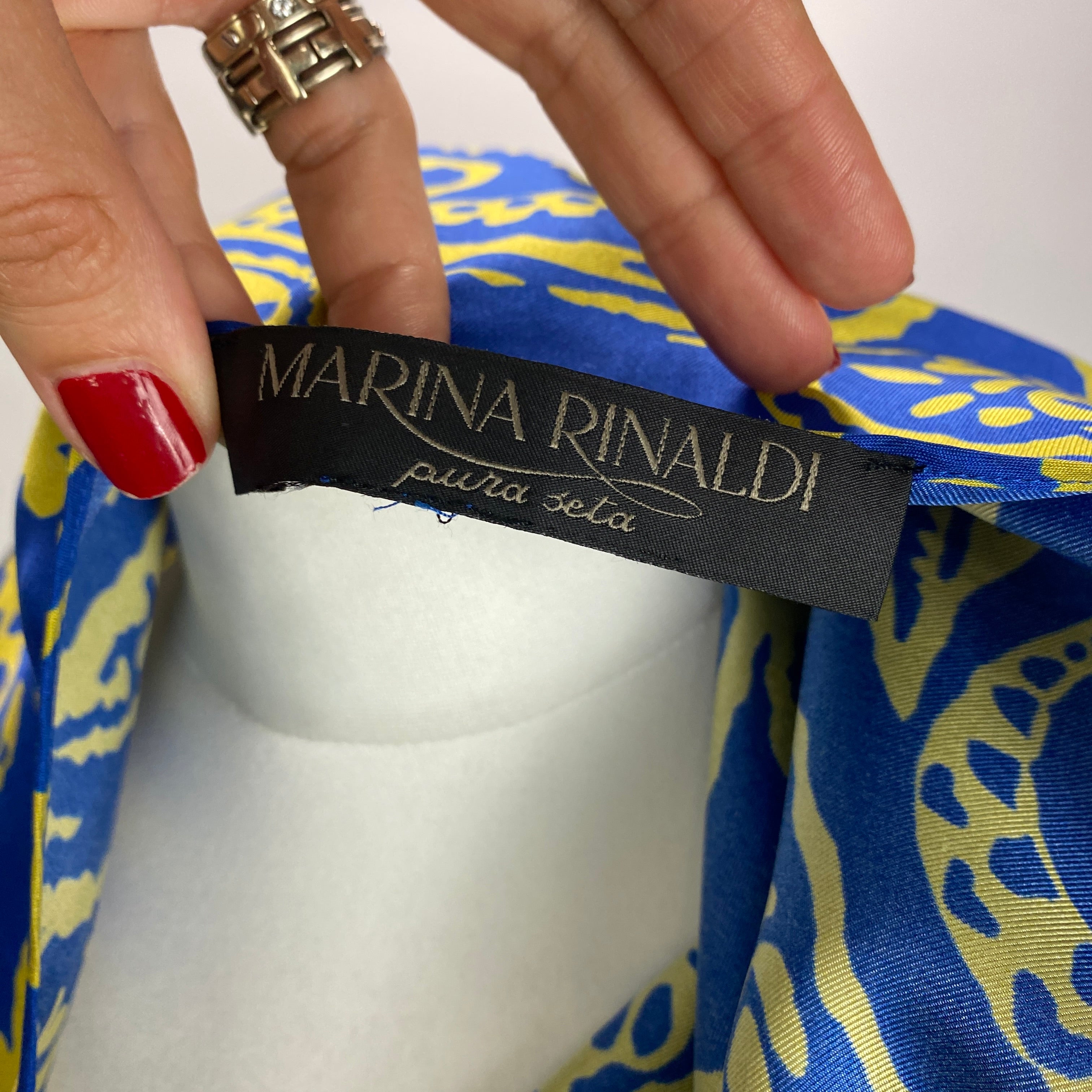 Marina Rinaldi Blue & Mustard Pasley Print Silk Midi Dress XL