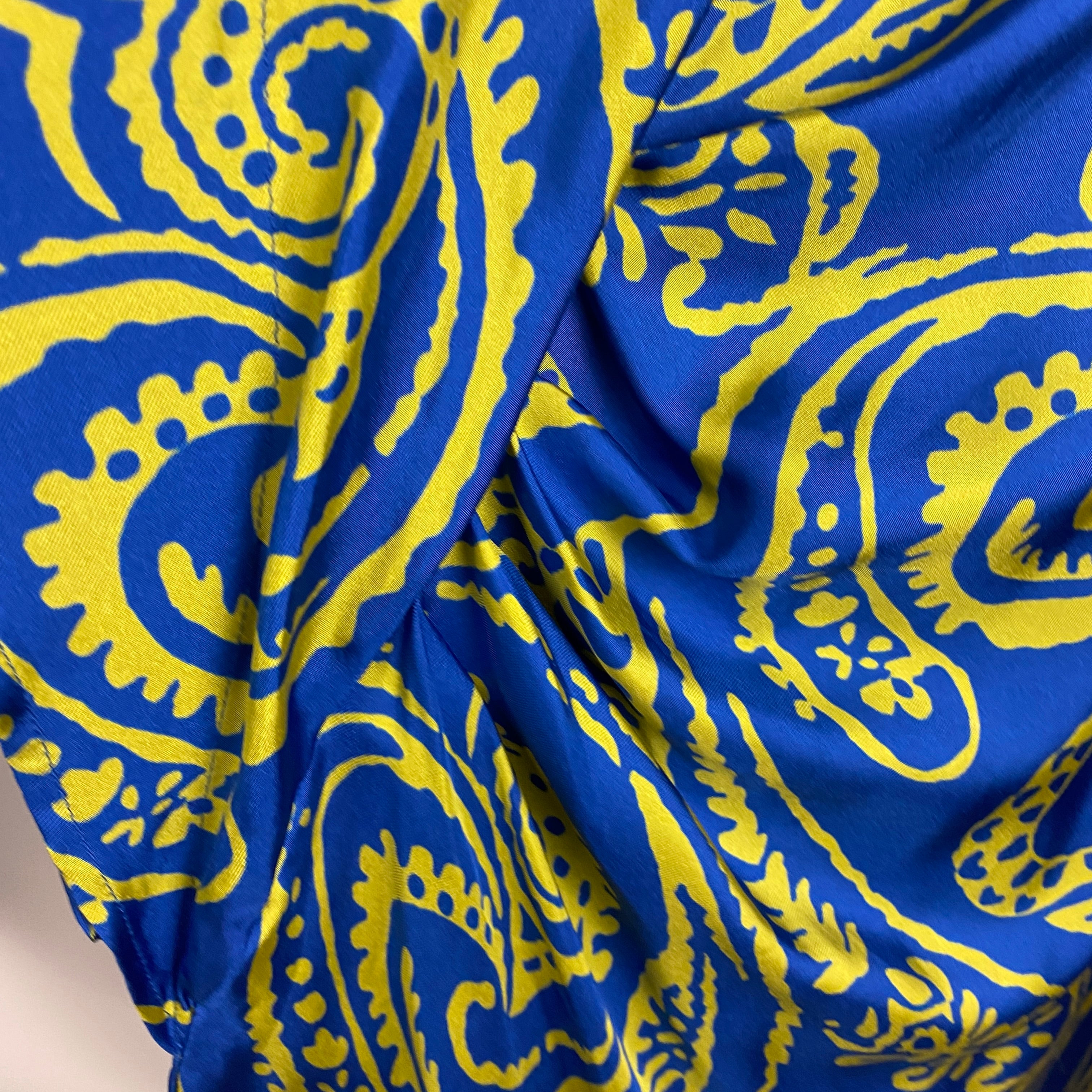 Marina Rinaldi Blue & Mustard Pasley Print Silk Midi Dress XL