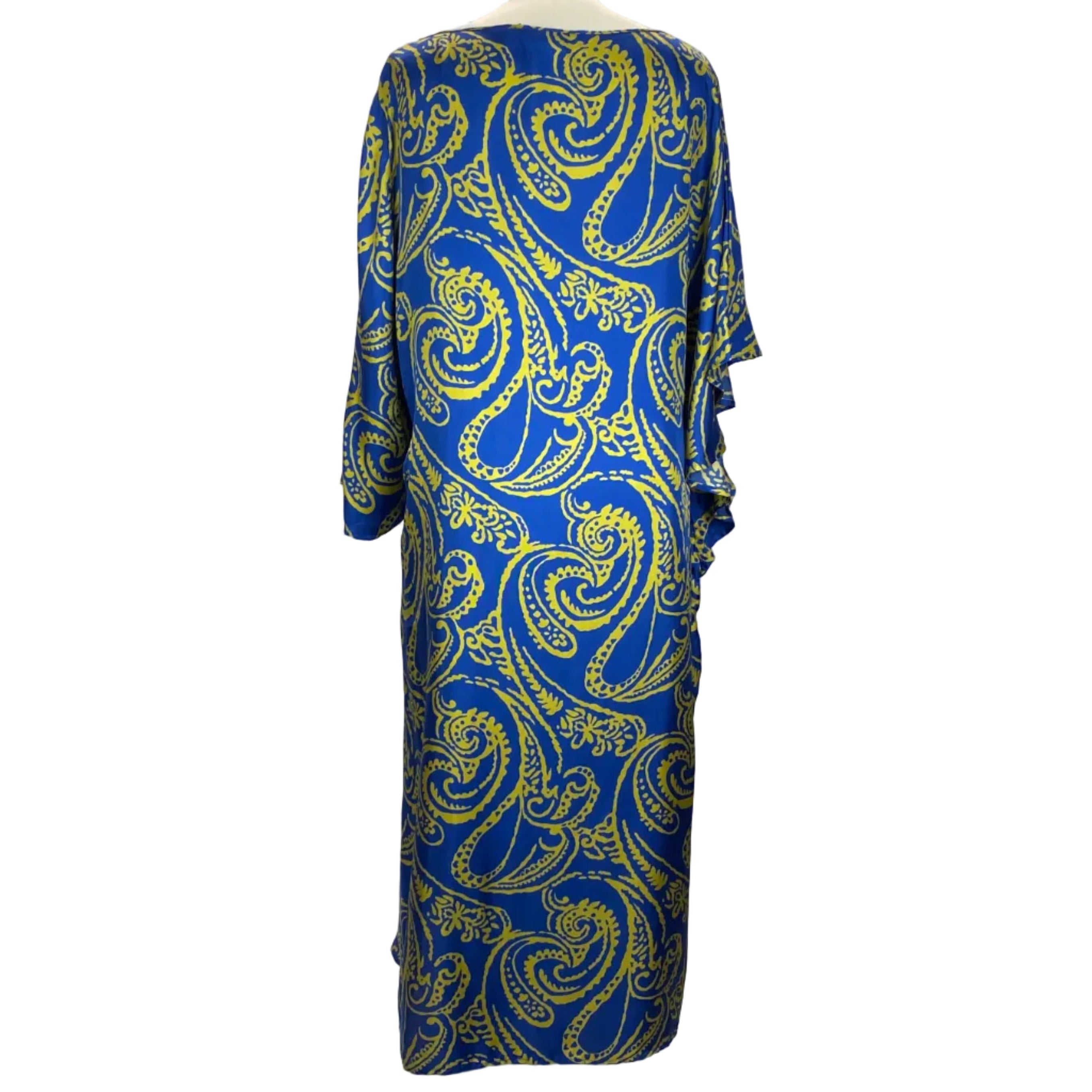 Marina Rinaldi Blue & Mustard Pasley Print Silk Midi Dress XL