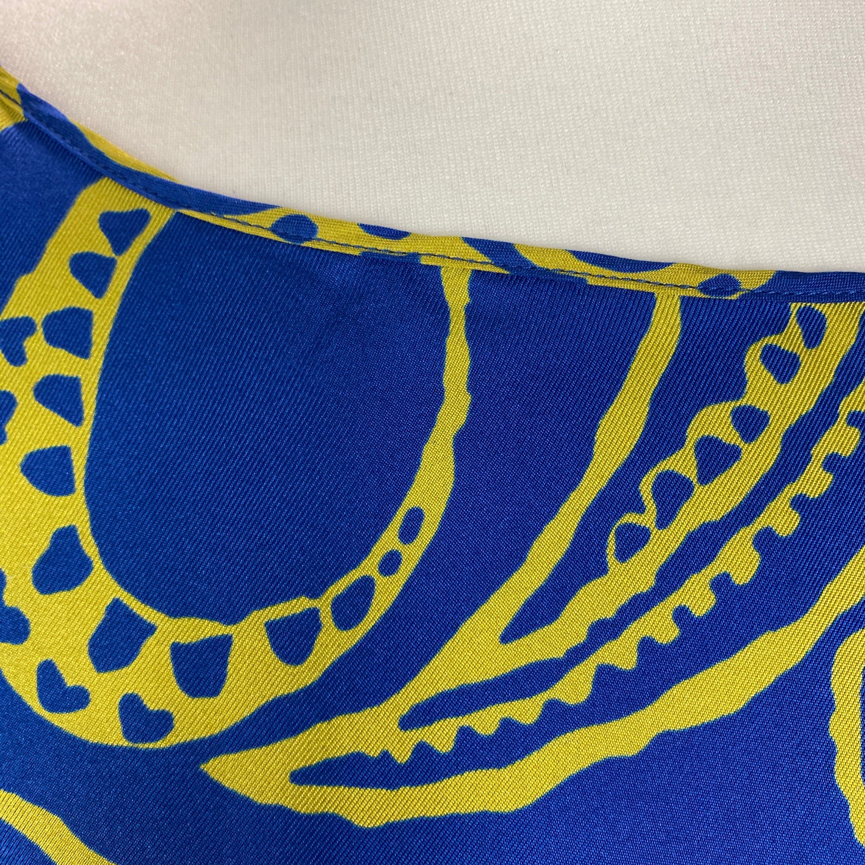 Marina Rinaldi Blue & Mustard Pasley Print Silk Midi Dress XL