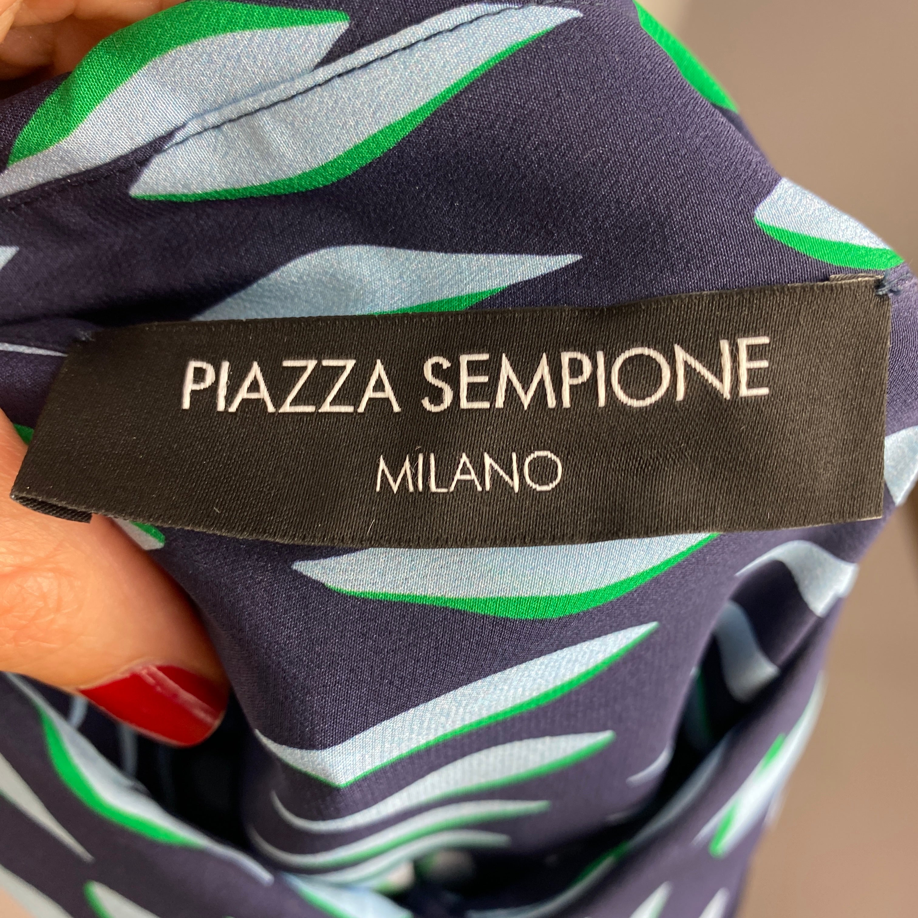 Piazza Sempione Navy & Powder Blue Print Silk Shirtdress L