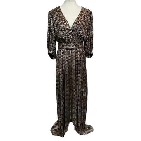 Ba&Sh Brand New Gold & Aubergine Metallic Maxi Dress M