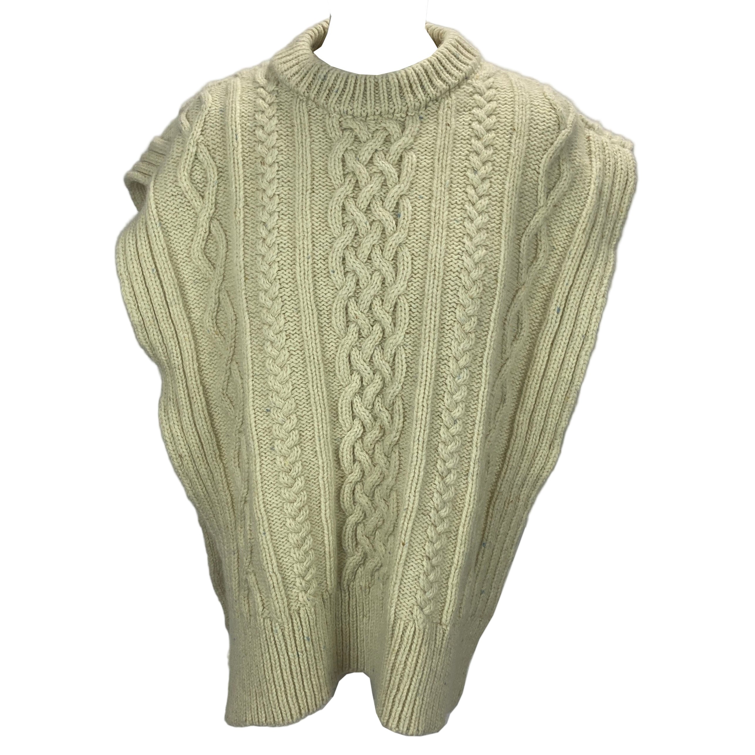 Clóimh New £170 Ecru Wool Aran Knit Vest OS