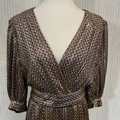 Ba&Sh Brand New Gold & Aubergine Metallic Maxi Dress M