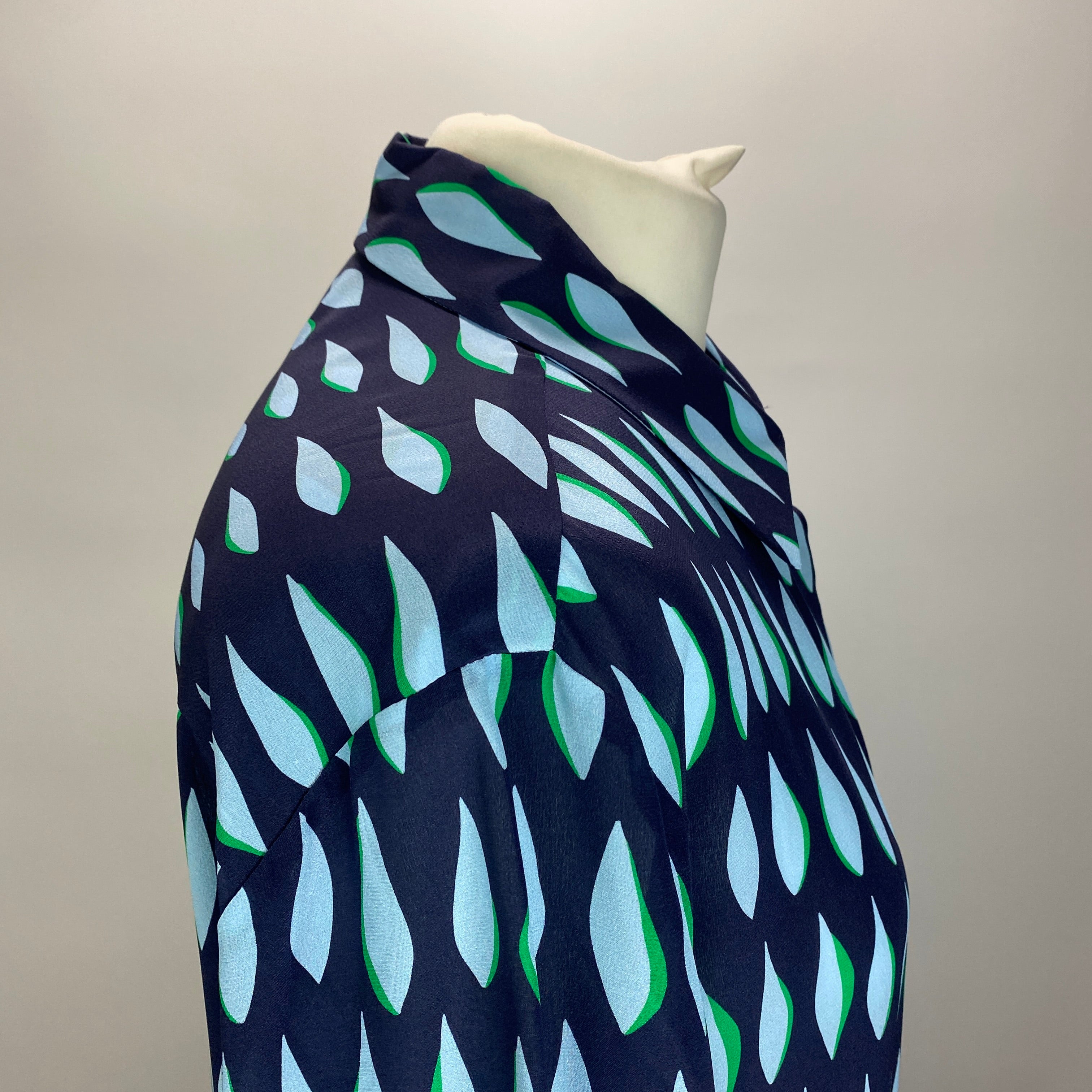 Piazza Sempione Navy & Powder Blue Print Silk Shirtdress L