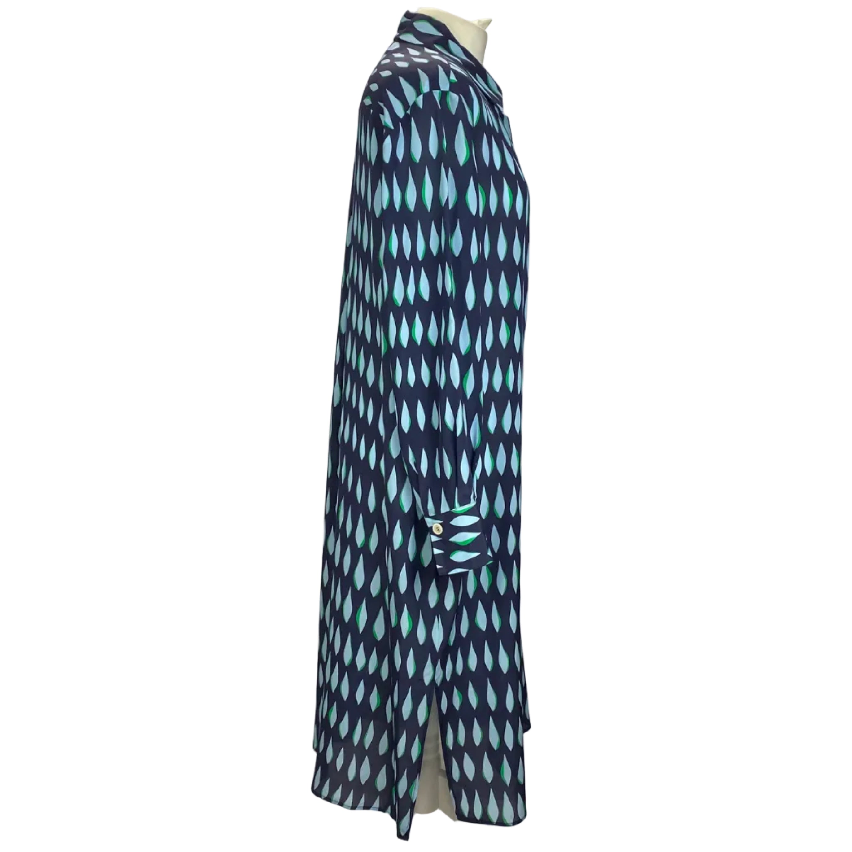 Piazza Sempione Navy & Powder Blue Print Silk Shirtdress L