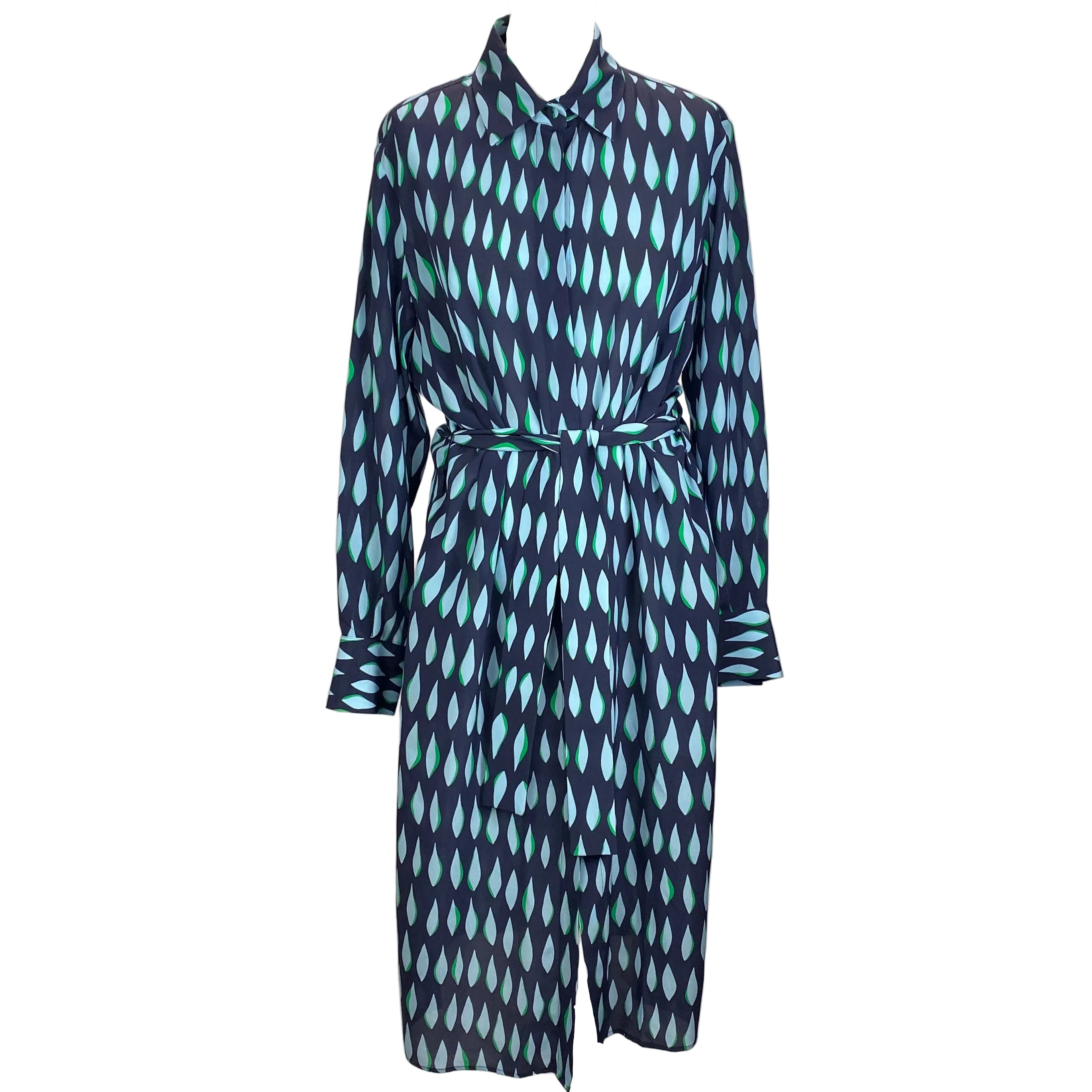 Piazza Sempione Navy & Powder Blue Print Silk Shirtdress L