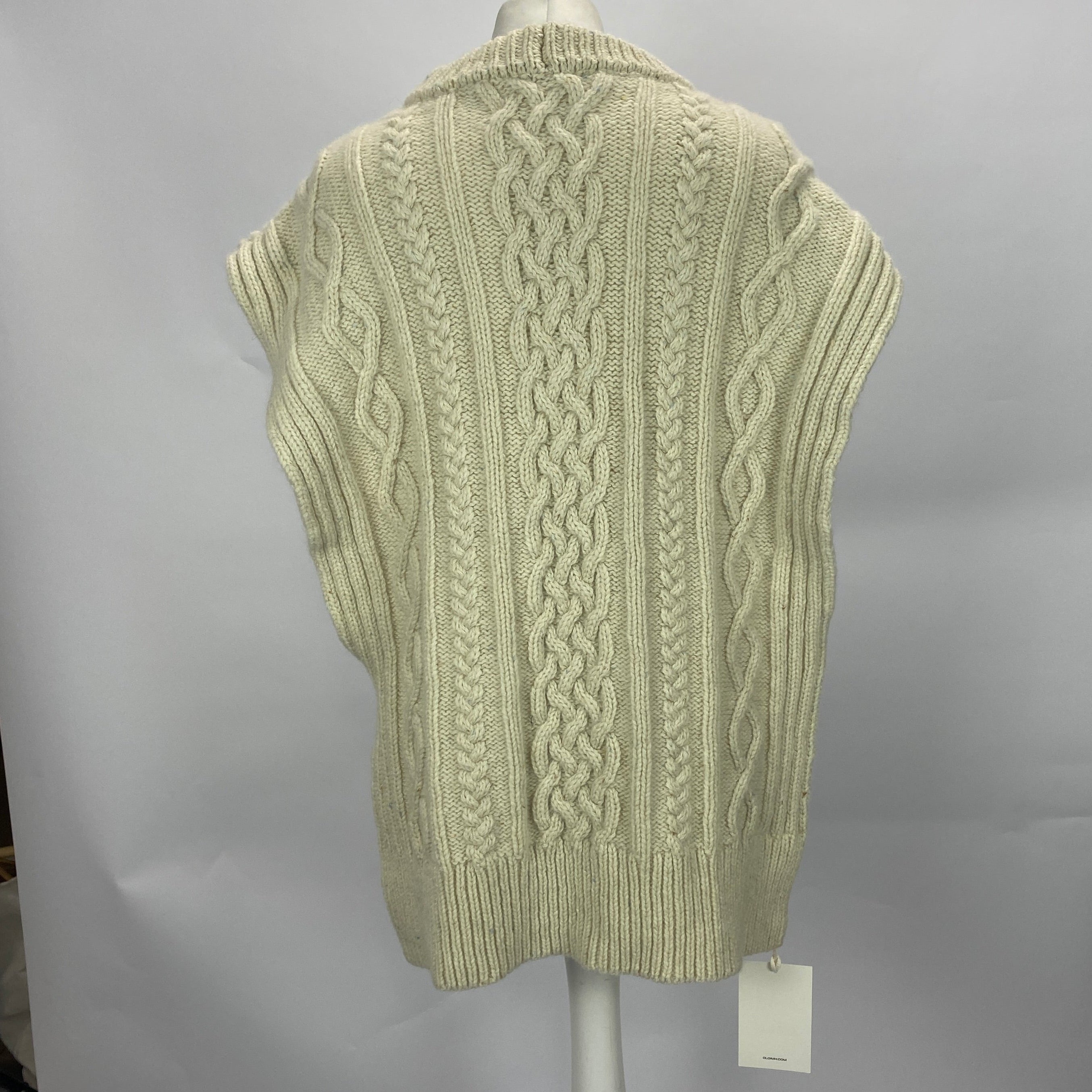 Clóimh New £170 Ecru Wool Aran Knit Vest OS