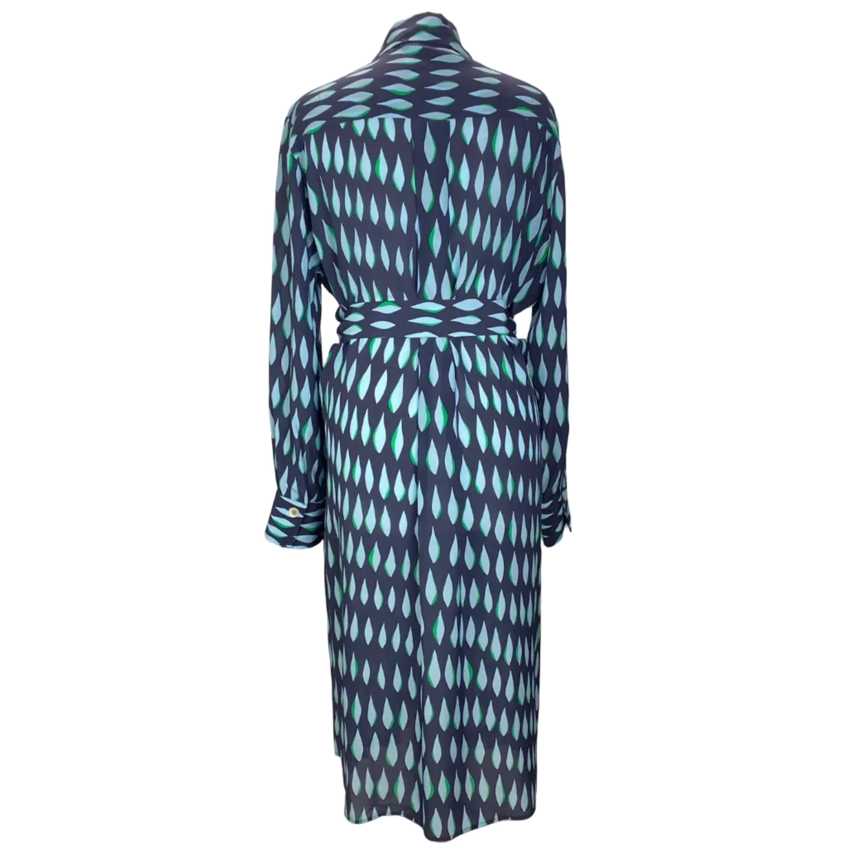 Piazza Sempione Navy & Powder Blue Print Silk Shirtdress L