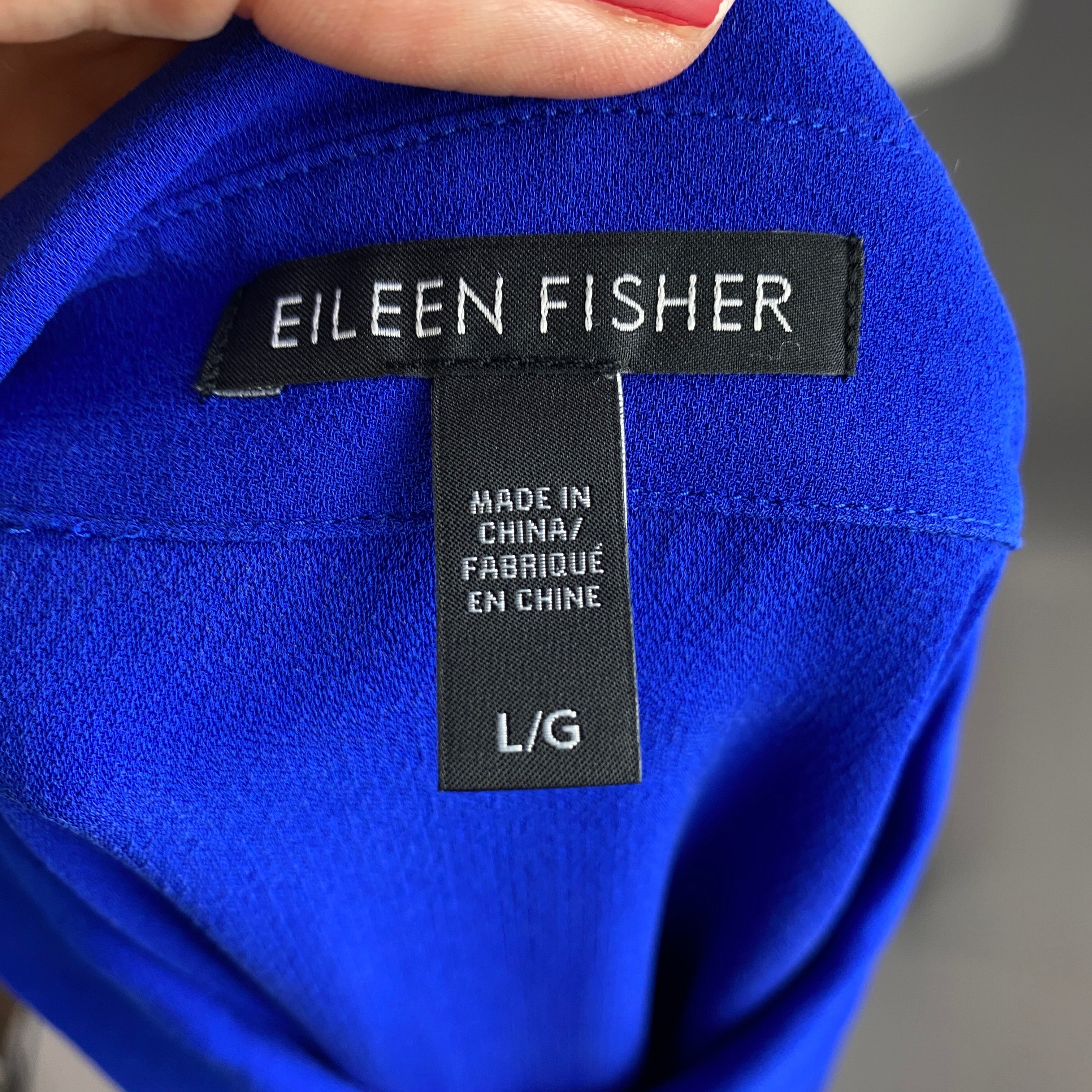 Eileen Fisher Cobalt Silk Georgette Shirtdress L