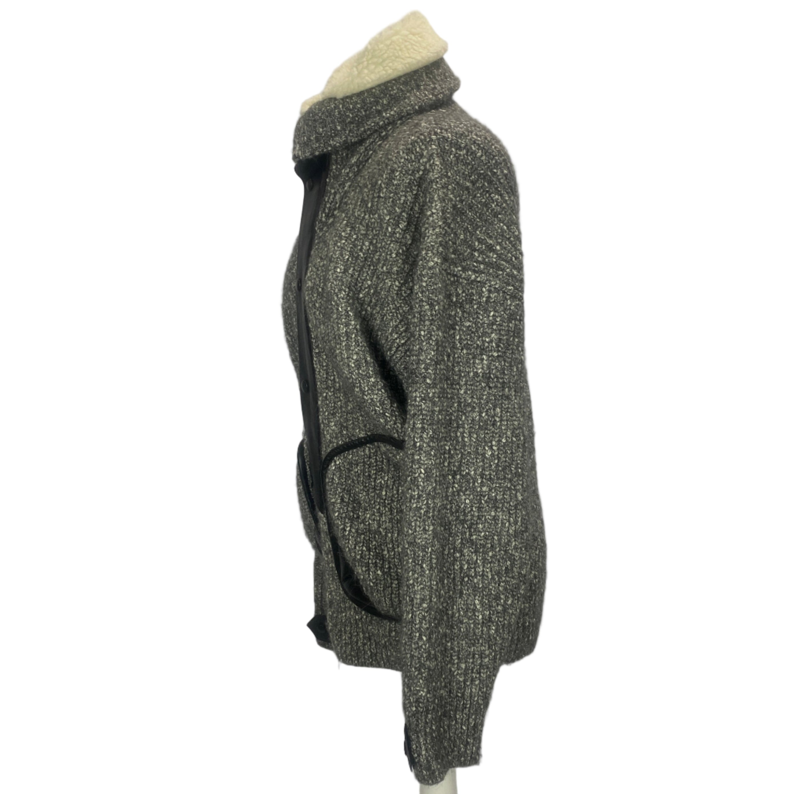 Isabel Marant Monochrome Lindley Leather Trimmed Knit Jacket M/L