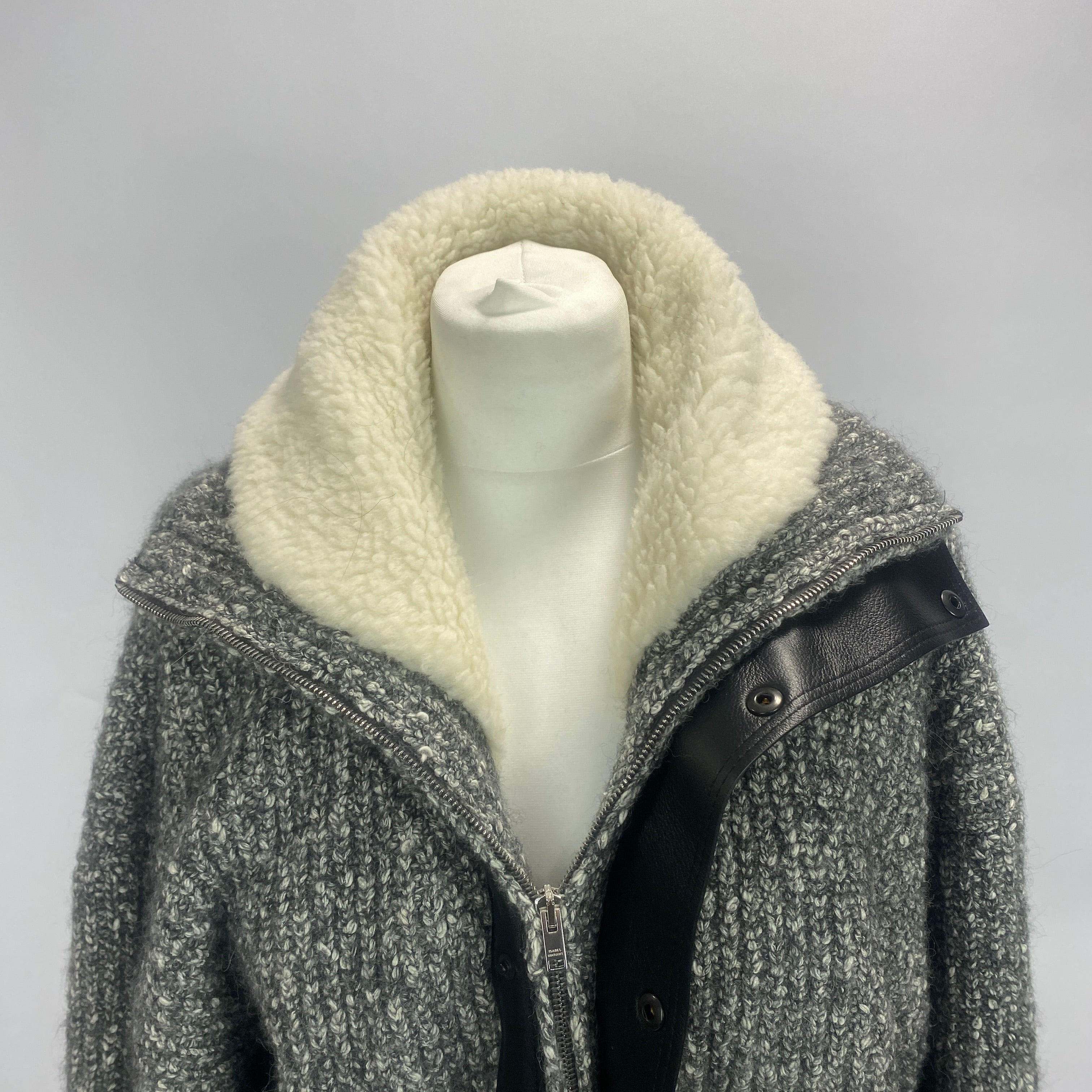 Isabel Marant Monochrome Lindley Leather Trimmed Knit Jacket M/L