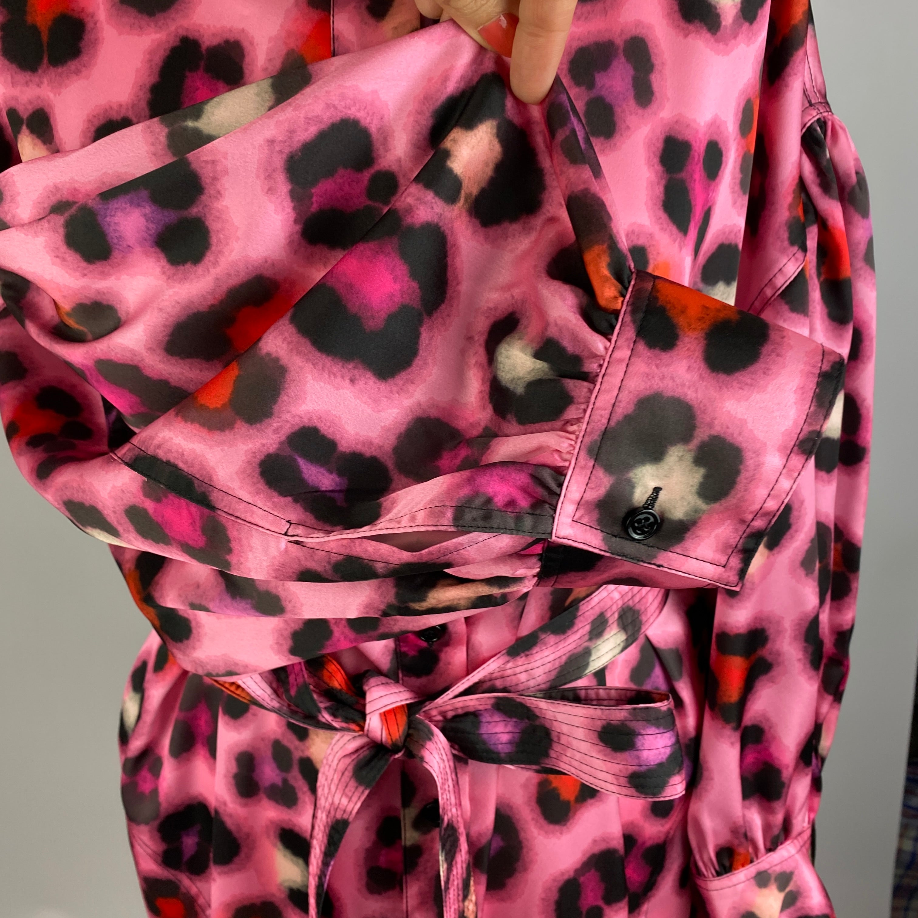 Essentiel Antwerp New £240 Pink Satin Leopard Shirtdress XL