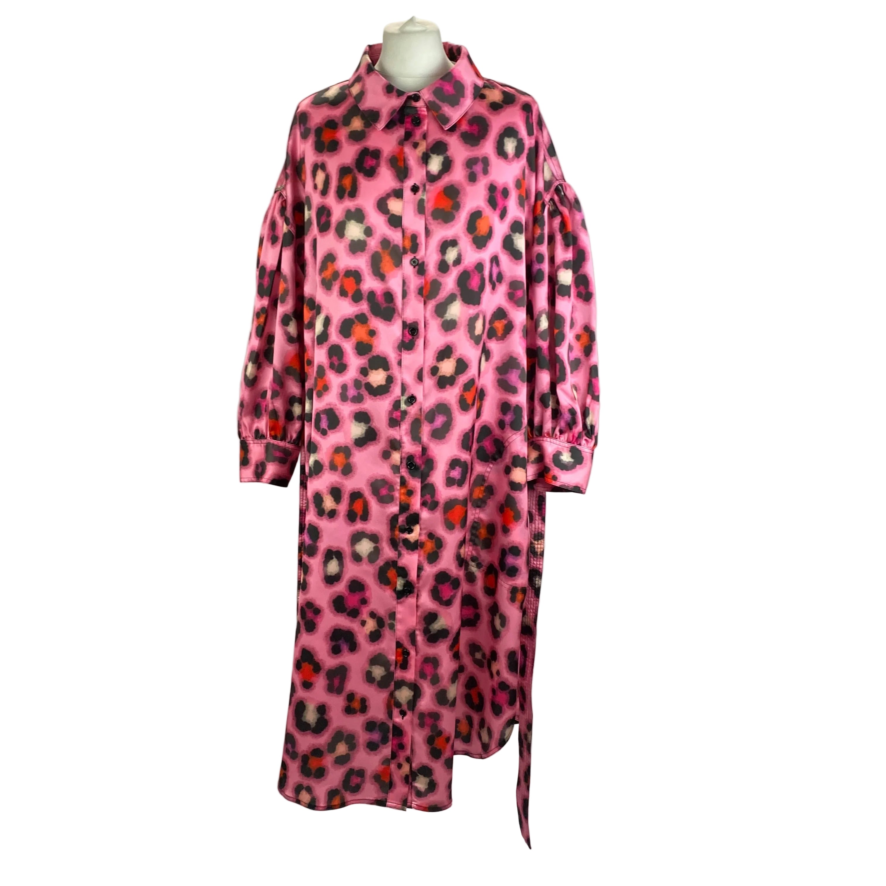 Essentiel Antwerp New £240 Pink Satin Leopard Shirtdress XL