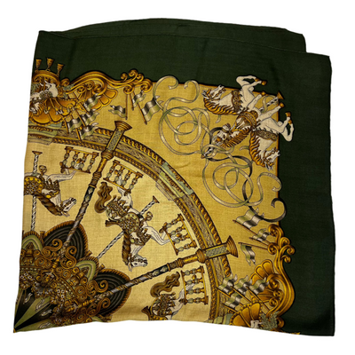 Hermes Olive Luna Park Print Large 140 Cashmere Carre Scarf