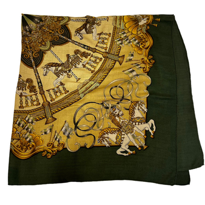 Hermes Olive Luna Park Print Large 140 Cashmere Carre Scarf