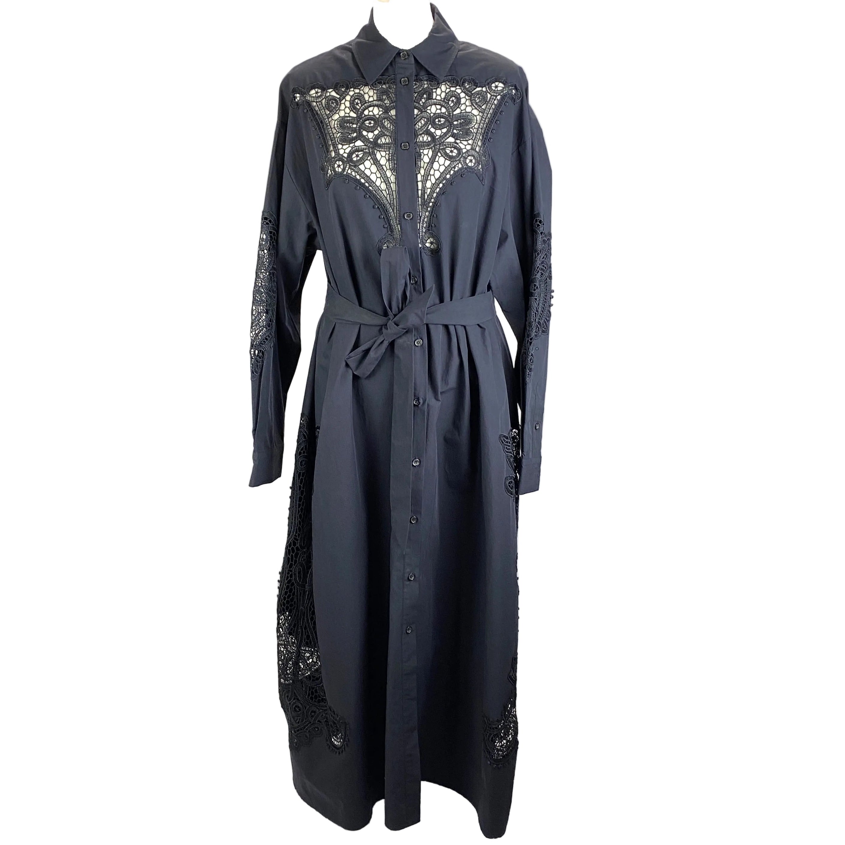 Essentiel Antwerp New £265 Navy Cotton & Lace Maxi Dress M/L/XL