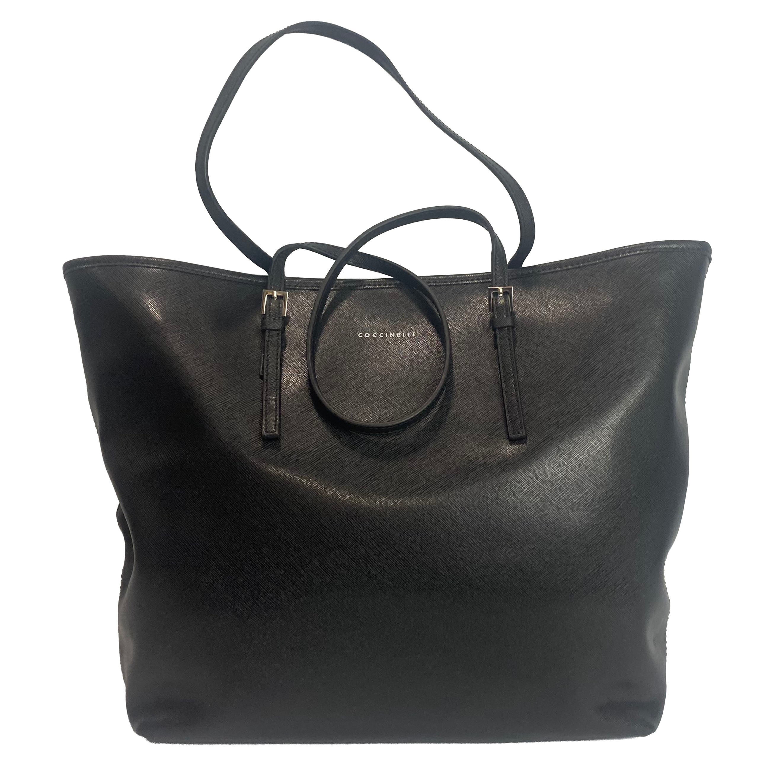 Coccinelle Black Saffiano Leather Tote Bag