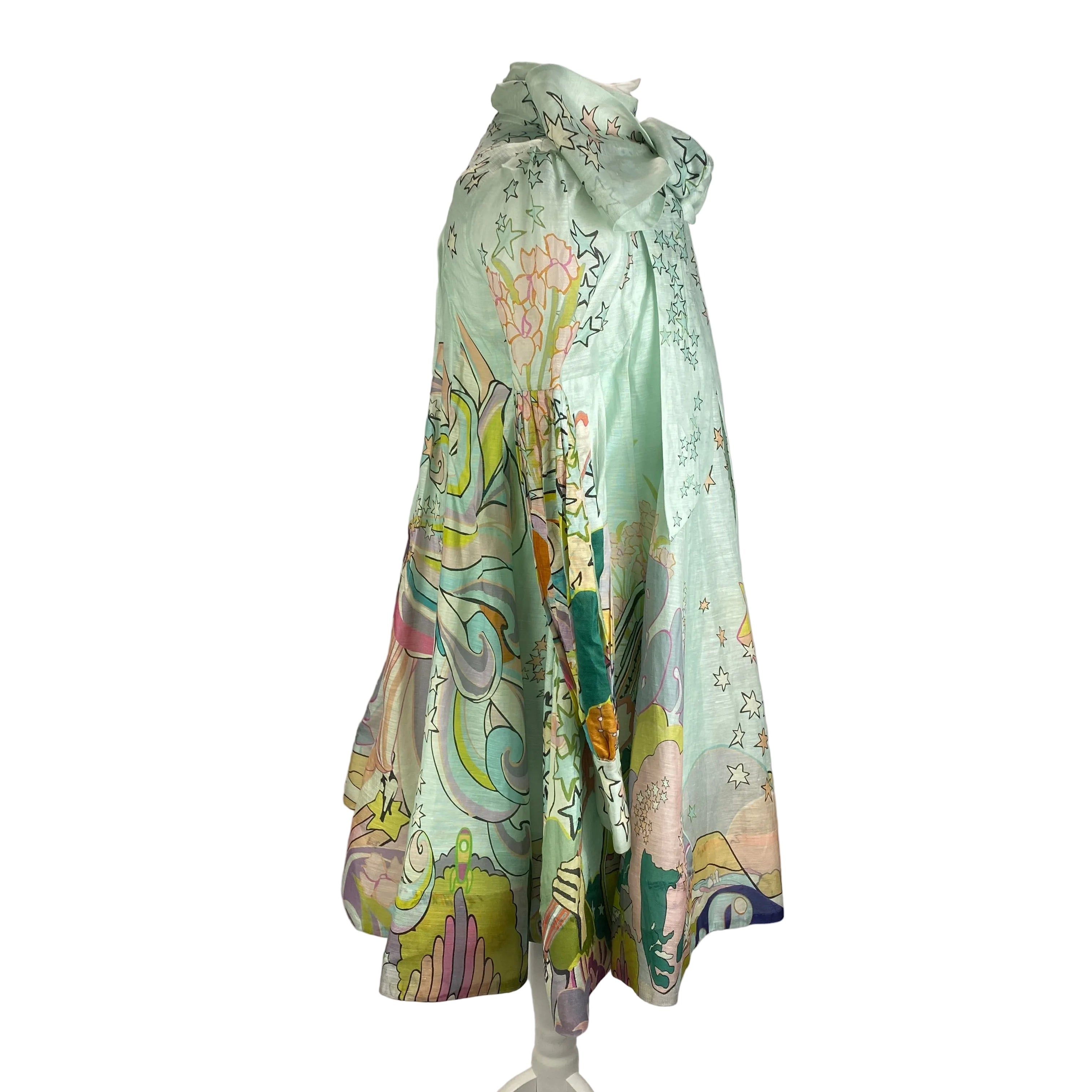 Zimmerman New Mint Linen Organza Print Midi Dress XS