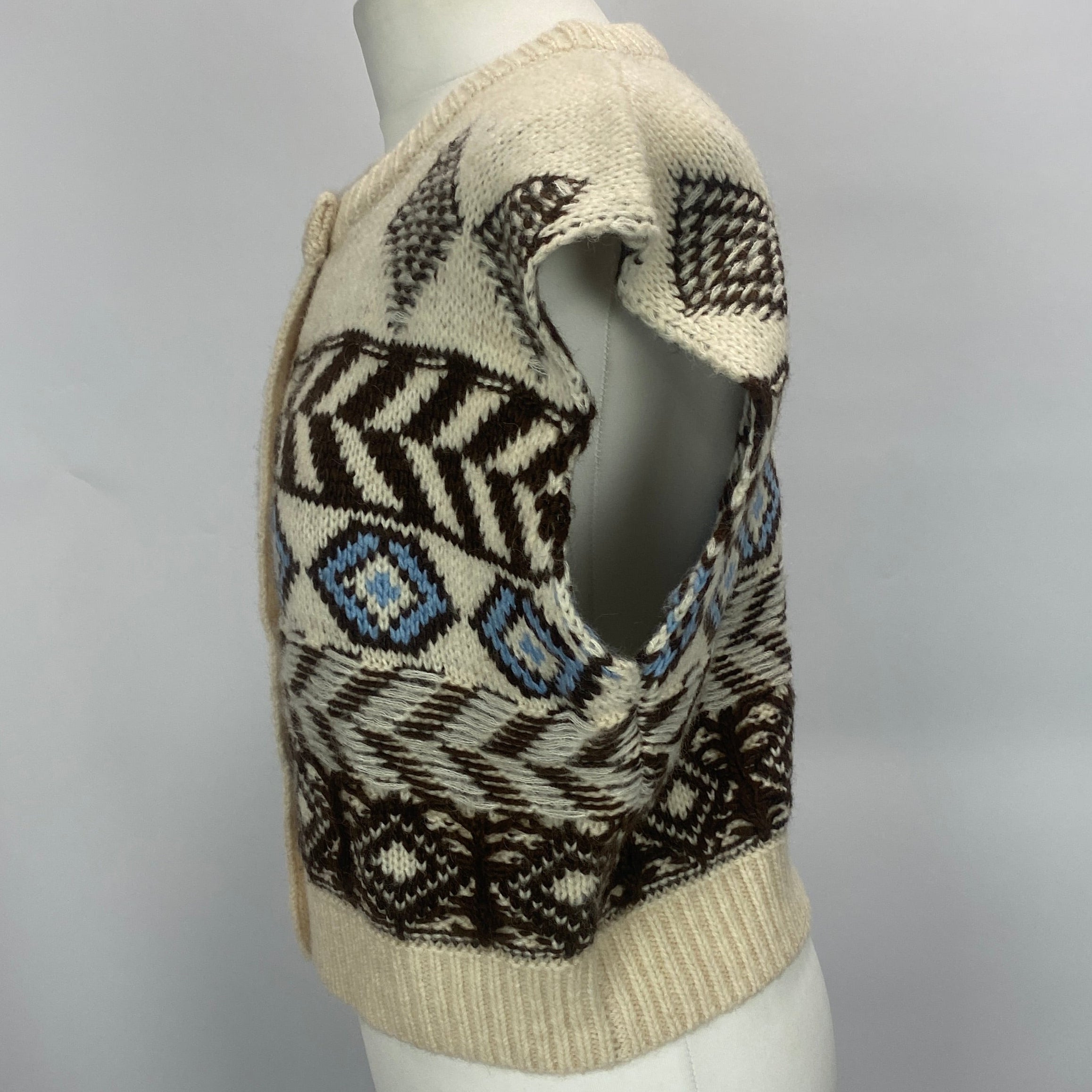 Le Jean New £192 Ecru & Brown Fairisle Knit Vest M/L/XL