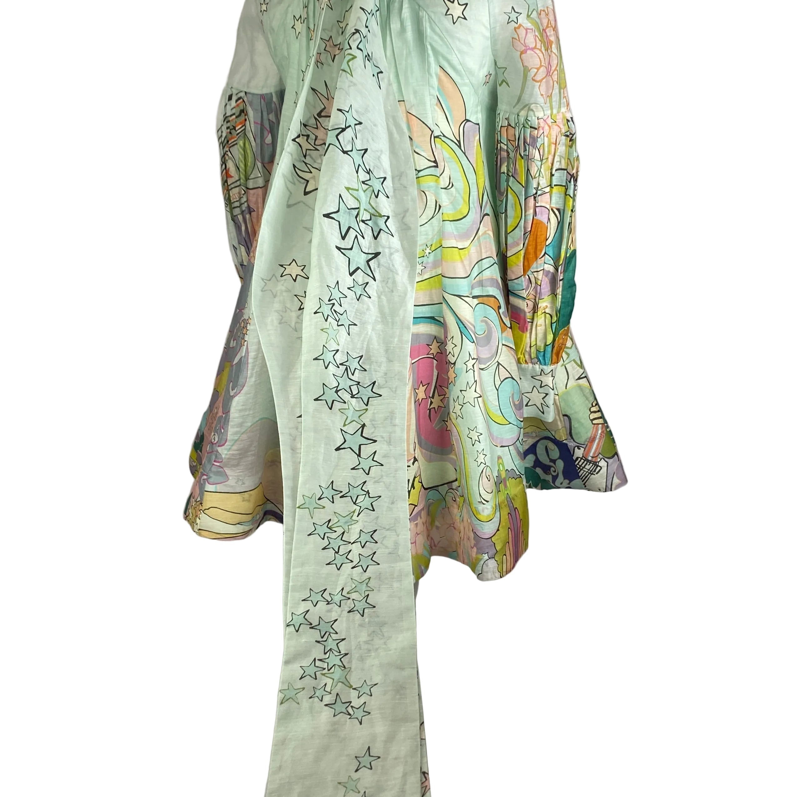 Zimmerman New Mint Linen Organza Print Midi Dress XS