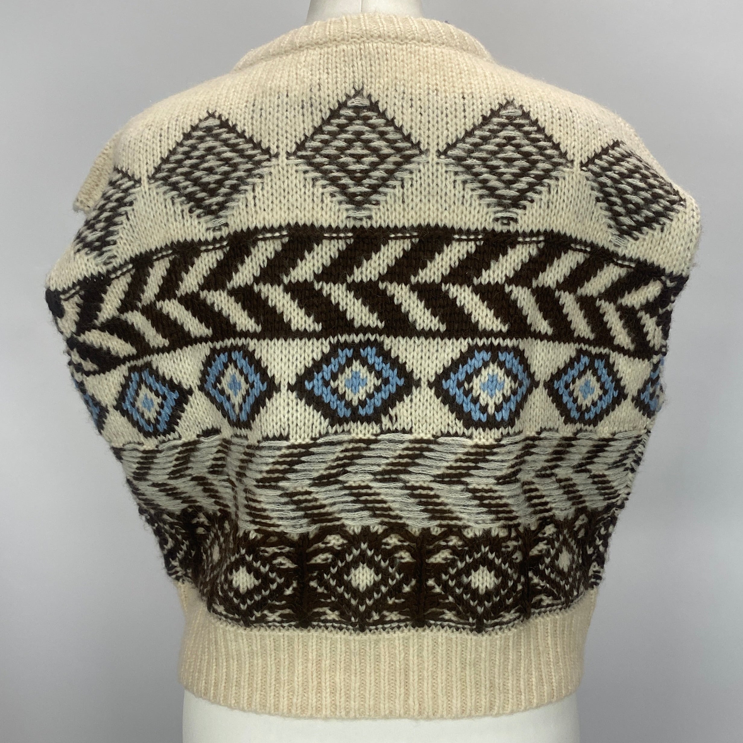 Le Jean New £192 Ecru & Brown Fairisle Knit Vest M/L/XL