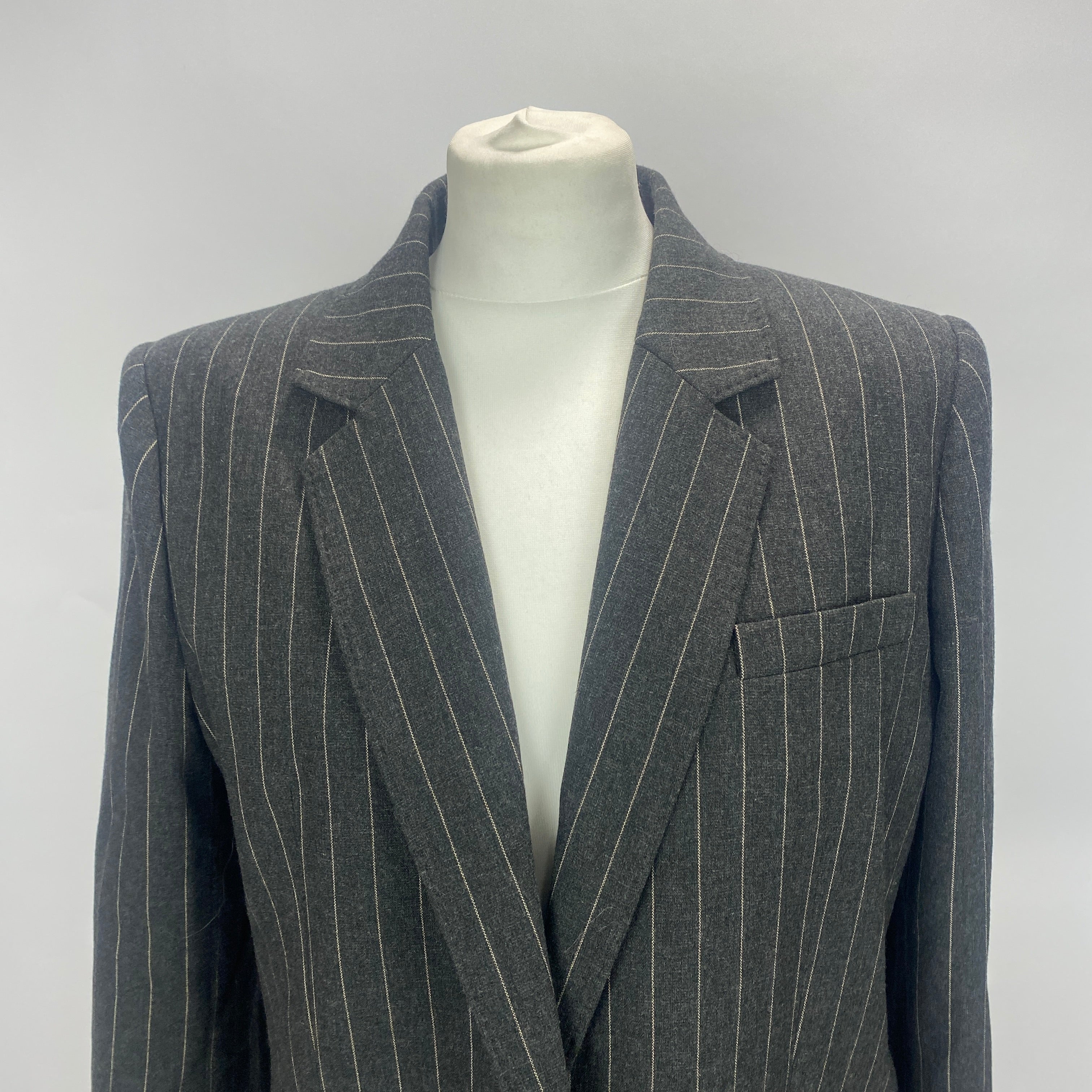 Me&Em New £350 Grey Pinstripe Sharp Shoulder Blazer M