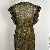 Ba&Sh Black & Tan Leaf Print Chiffon Maxi Dress S