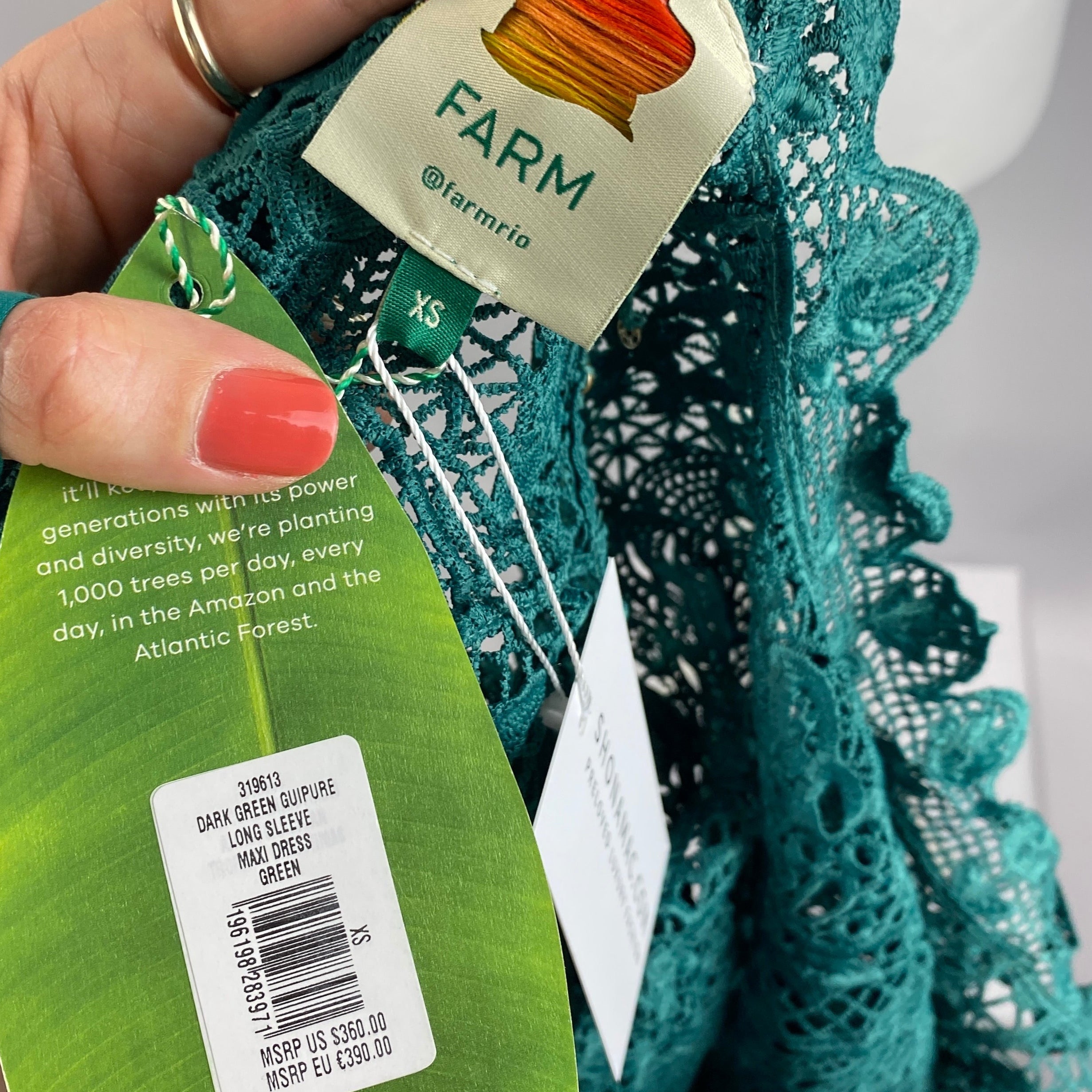 Farm Rio New £360 Emerald Guipure Maxi Dress XS