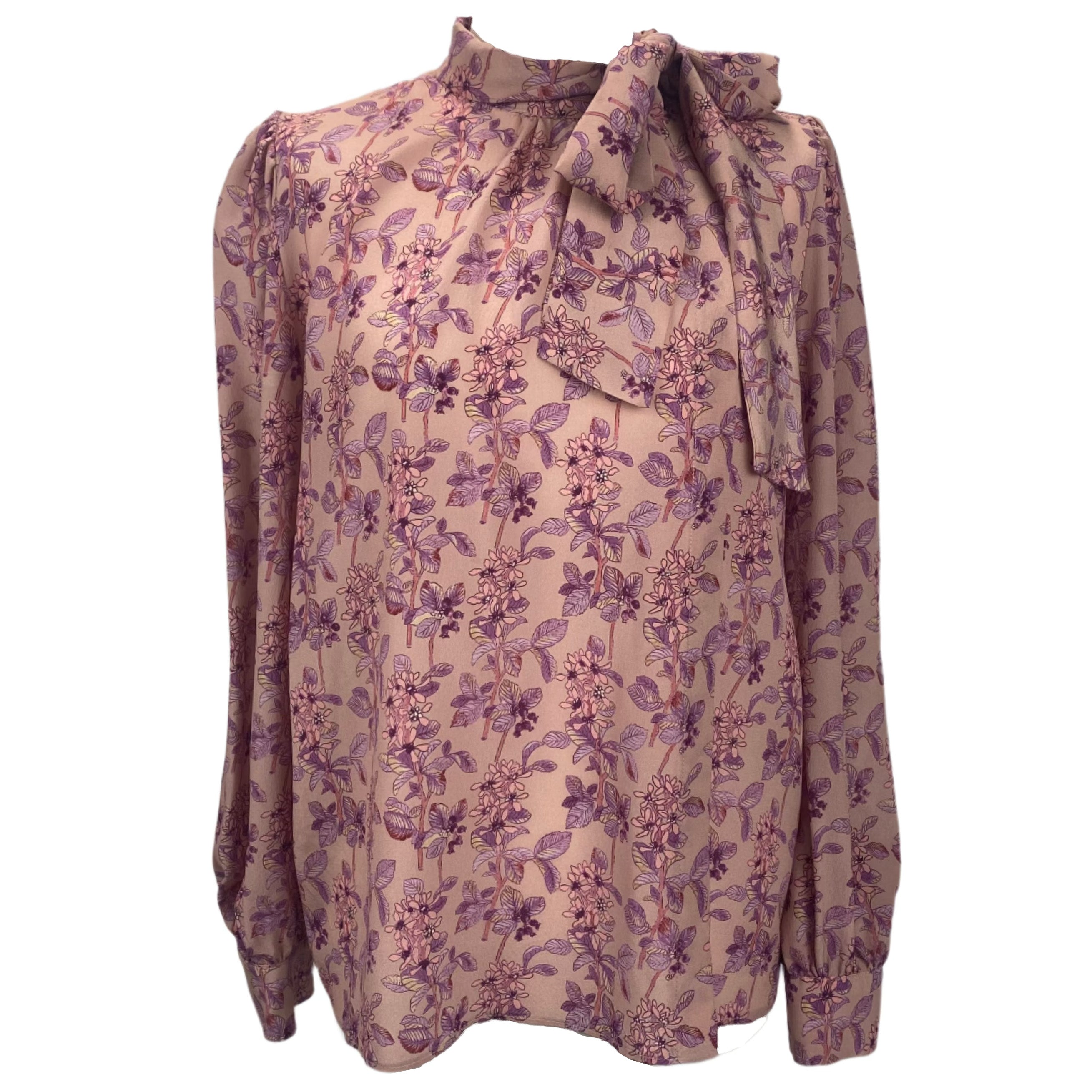 Weekend Max Max Mara Dusty Pink & Lilac Floral Silk Pussybow Blouse M