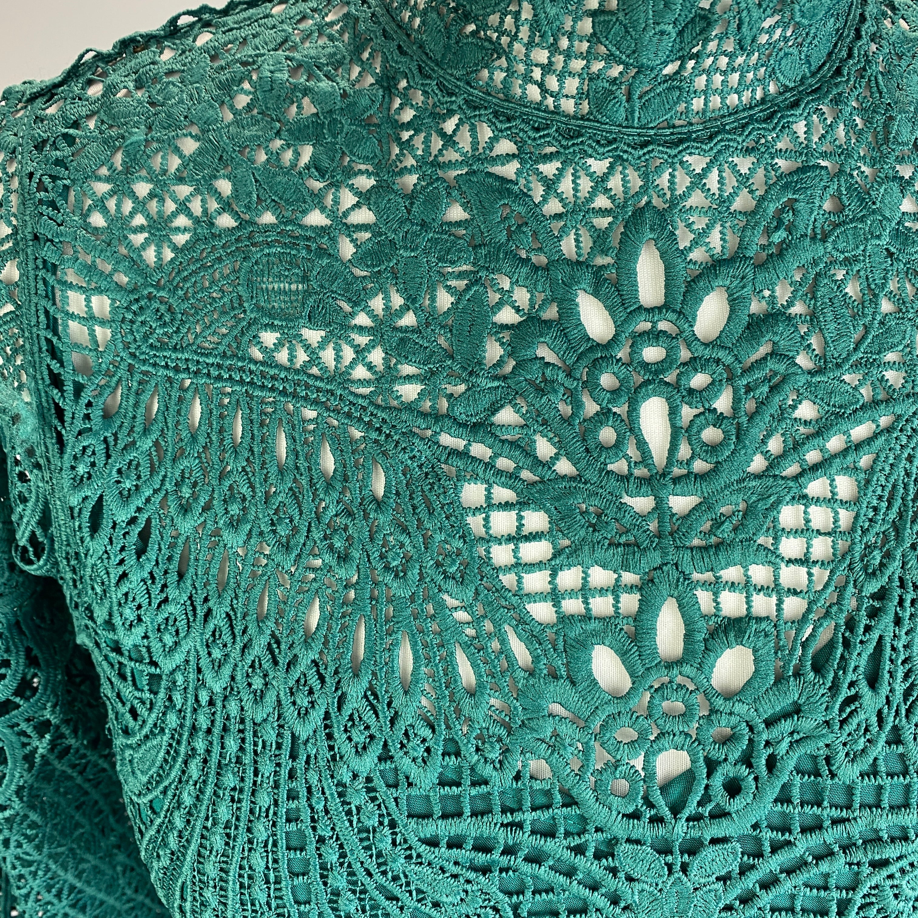 Farm Rio New £360 Emerald Guipure Maxi Dress XS