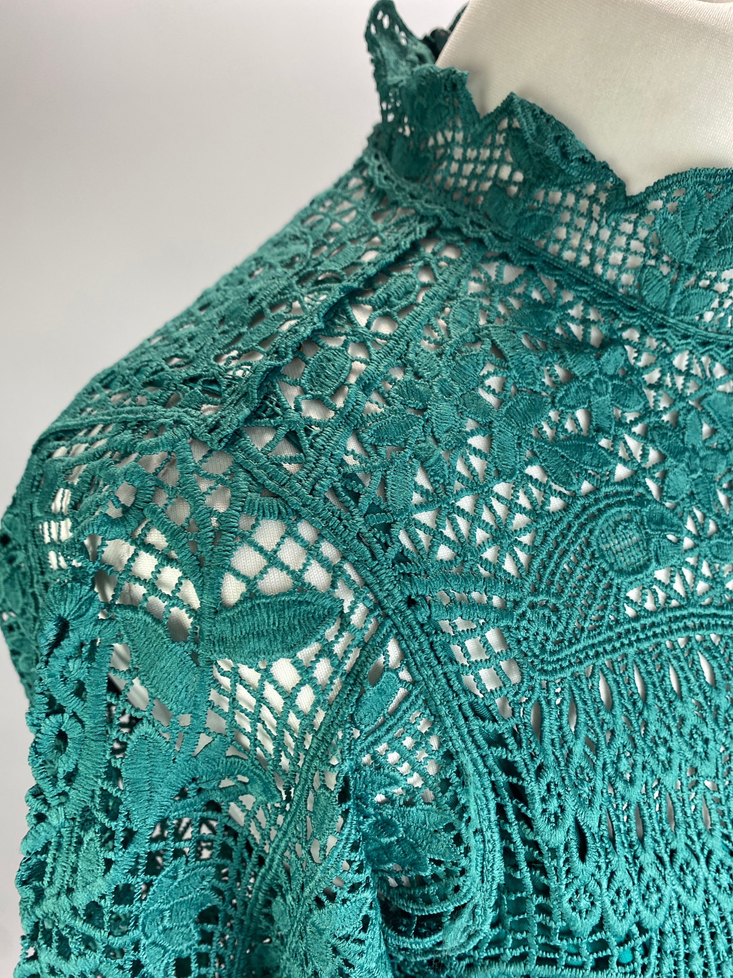 Farm Rio New £360 Emerald Guipure Maxi Dress XS