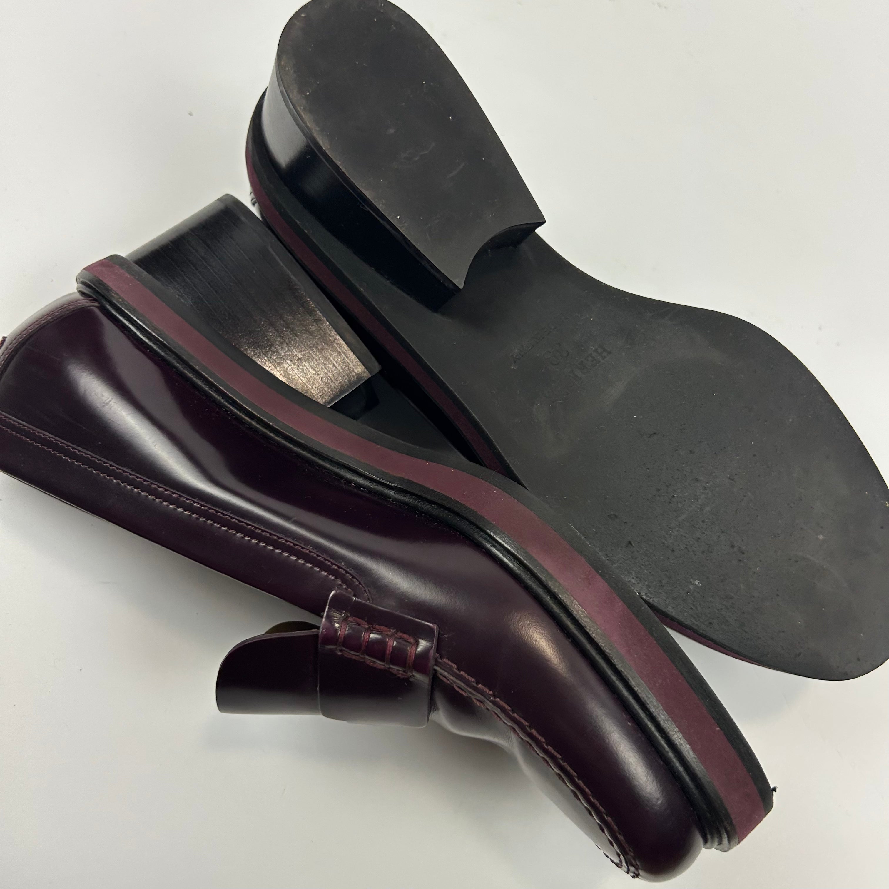 Hermes £820 Oxblood Leather Hour Block Heel Loafers 39