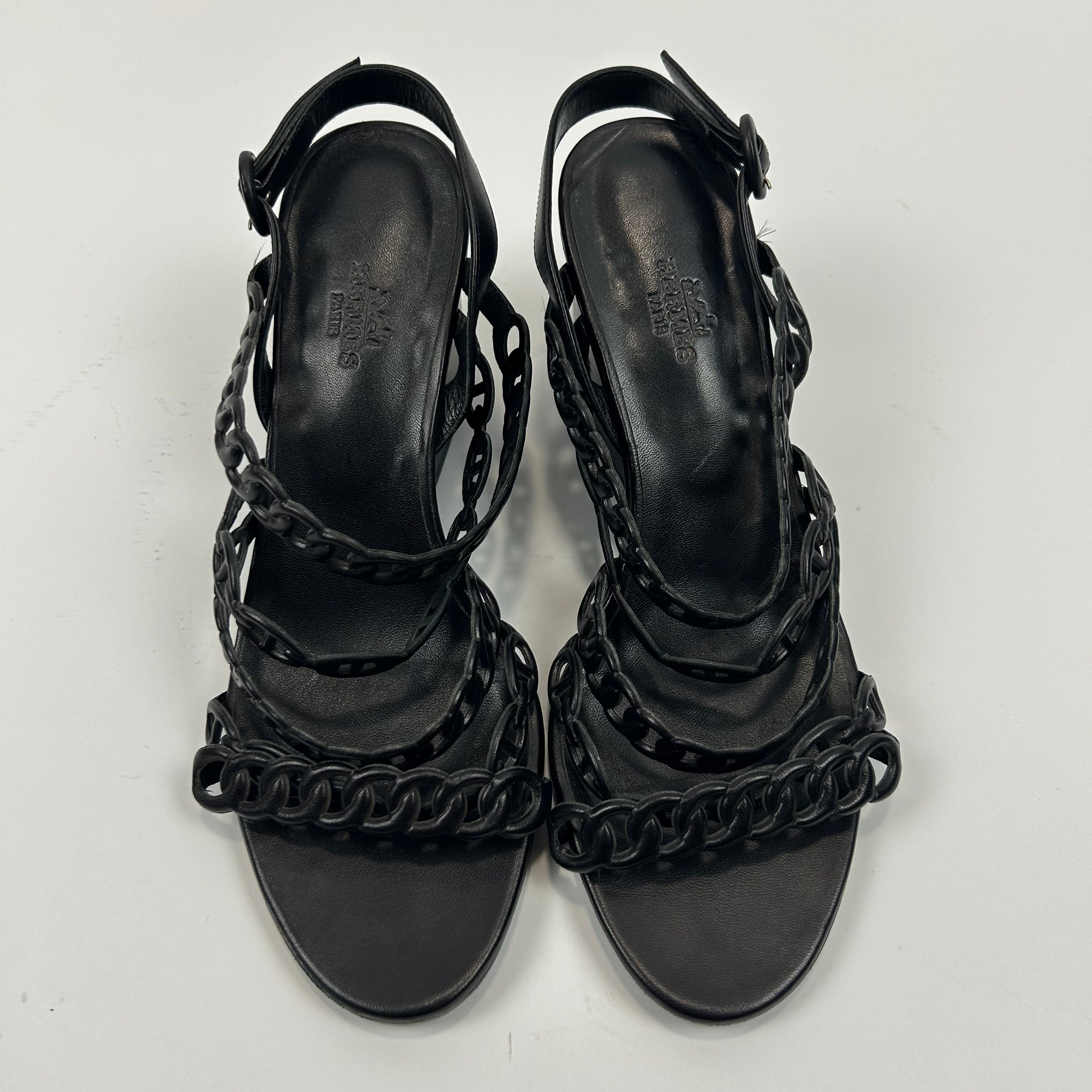 Hermes Black Chaine D'Ancre Heeled Sandals 38