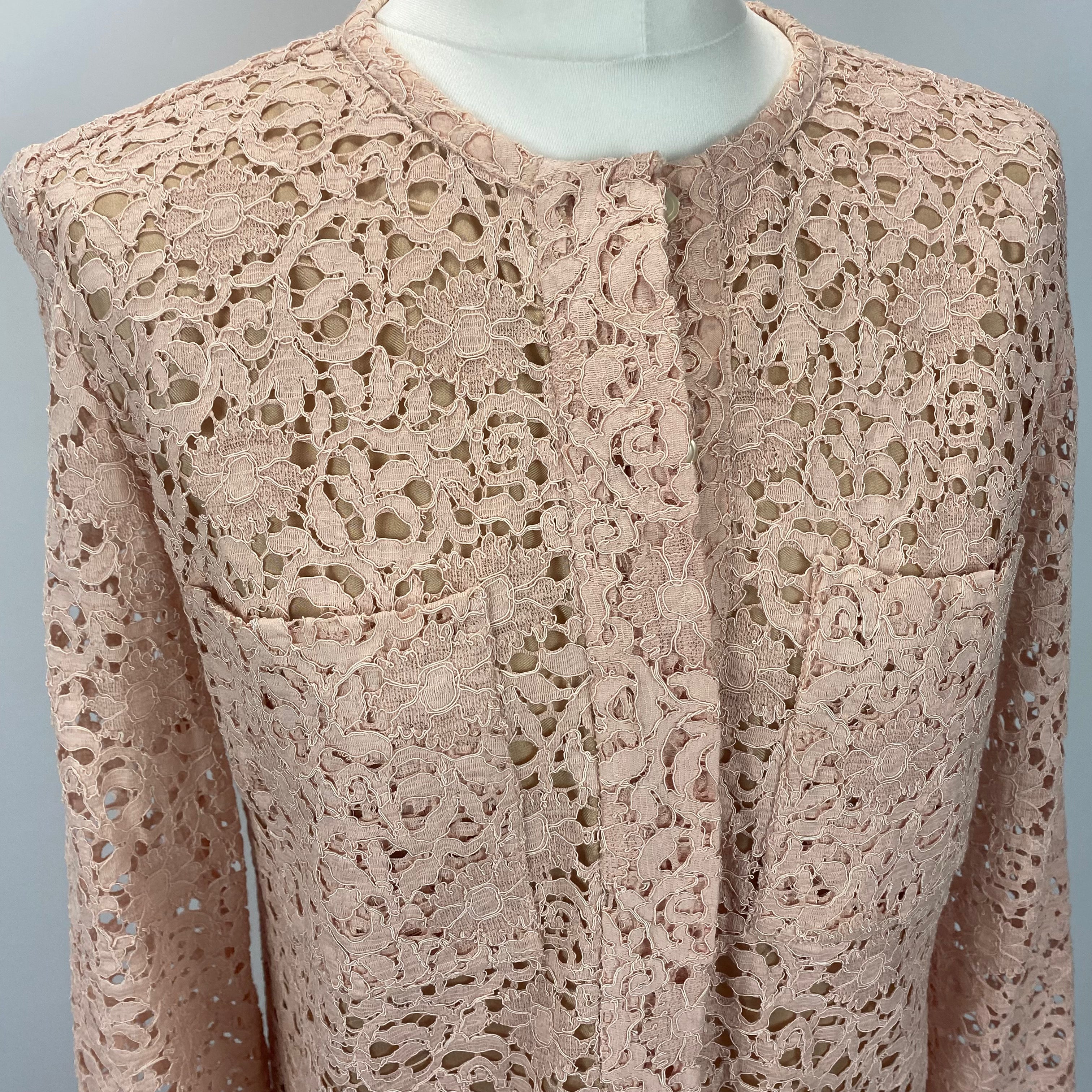 Victoria Beckham Nude Pink Lace Tunic Midi Dress L