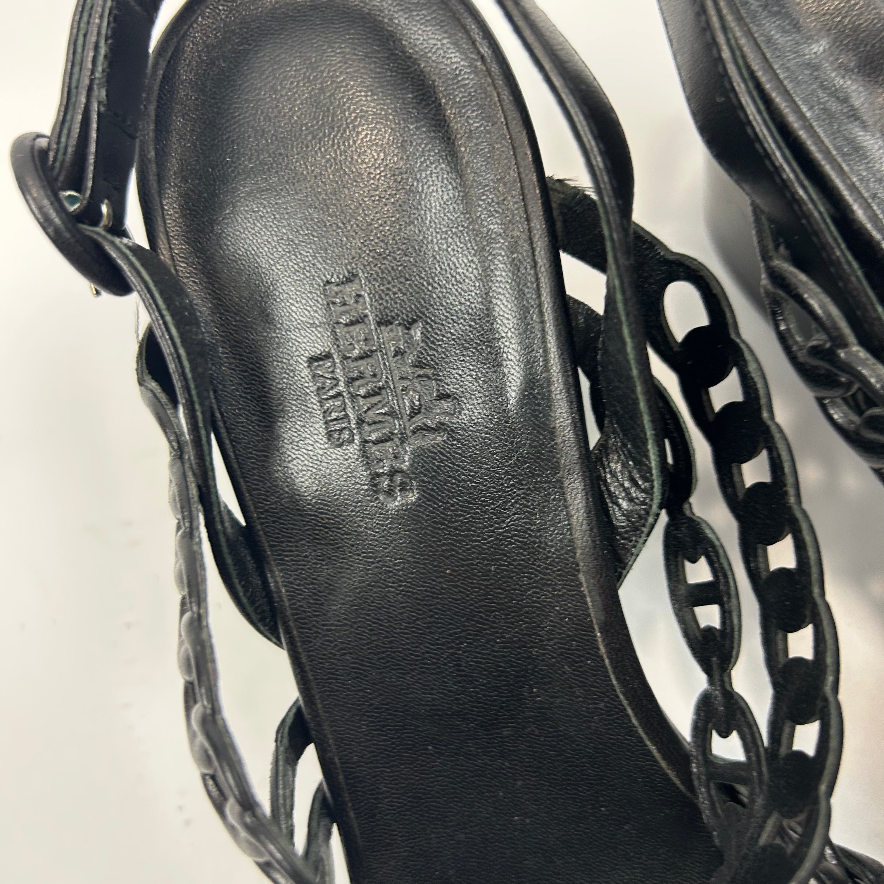 Hermes Black Chaine D'Ancre Heeled Sandals 38
