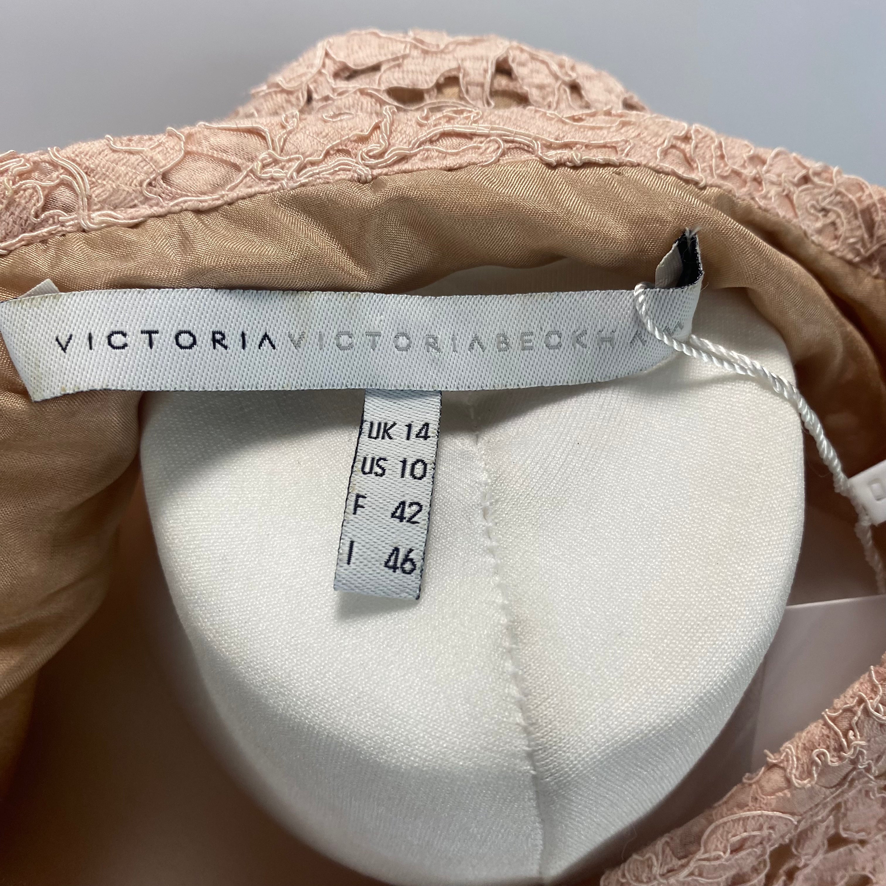 Victoria Beckham Nude Pink Lace Tunic Midi Dress L