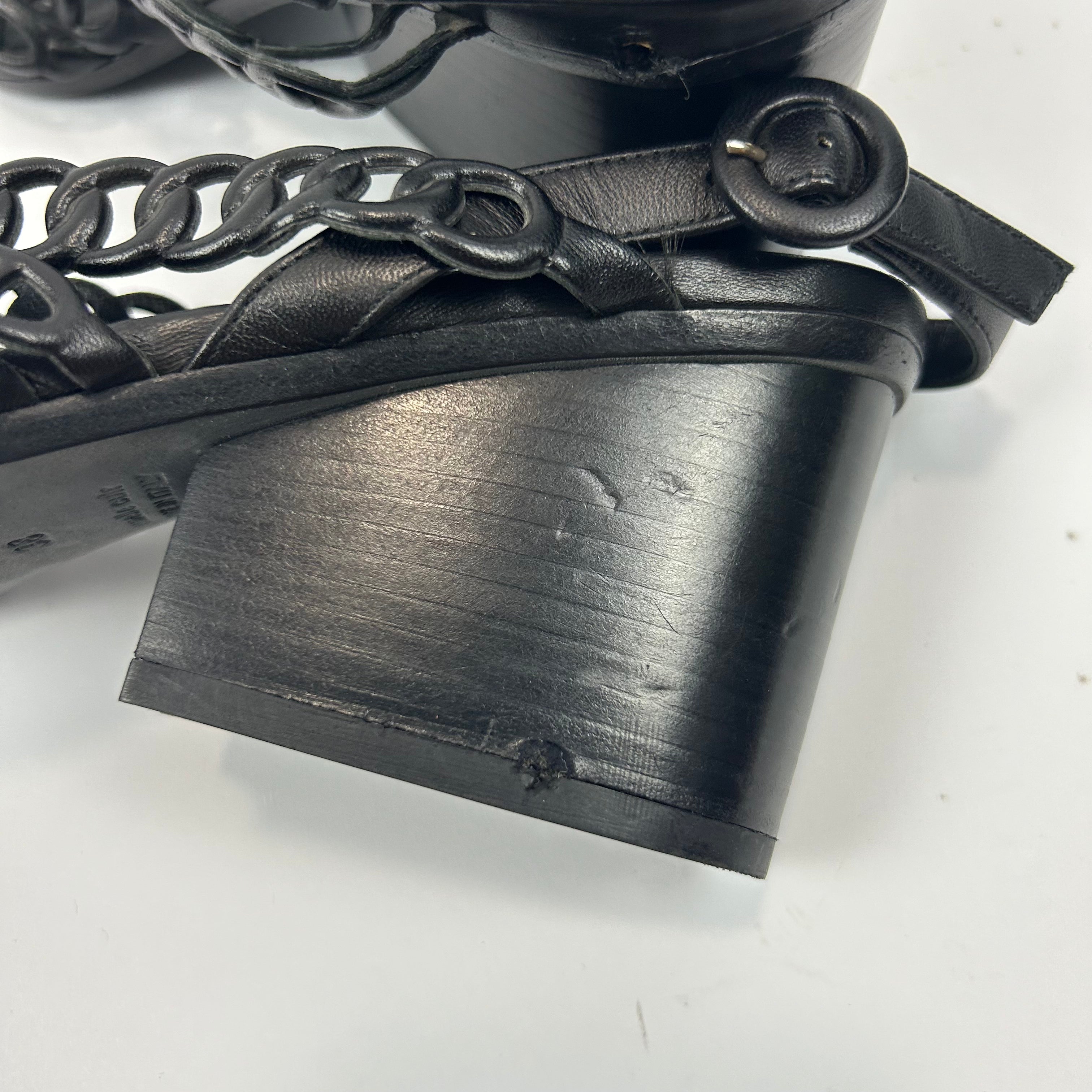 Hermes Black Chaine D'Ancre Heeled Sandals 38