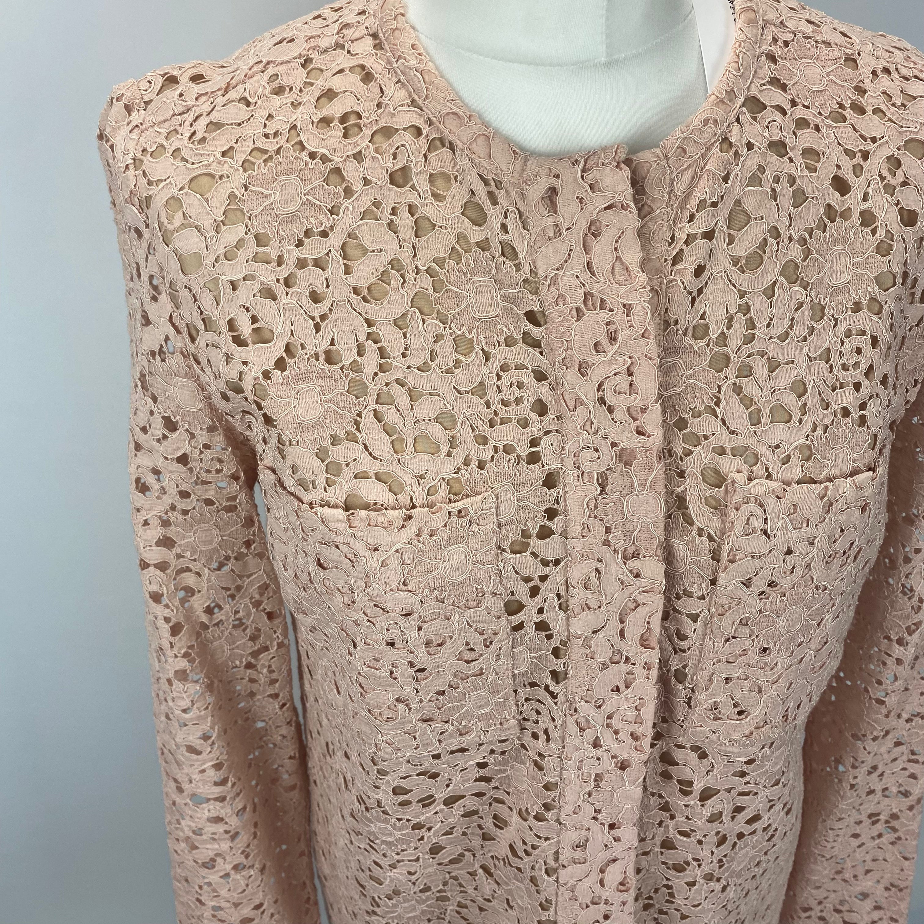 Victoria Beckham Nude Pink Lace Tunic Midi Dress L