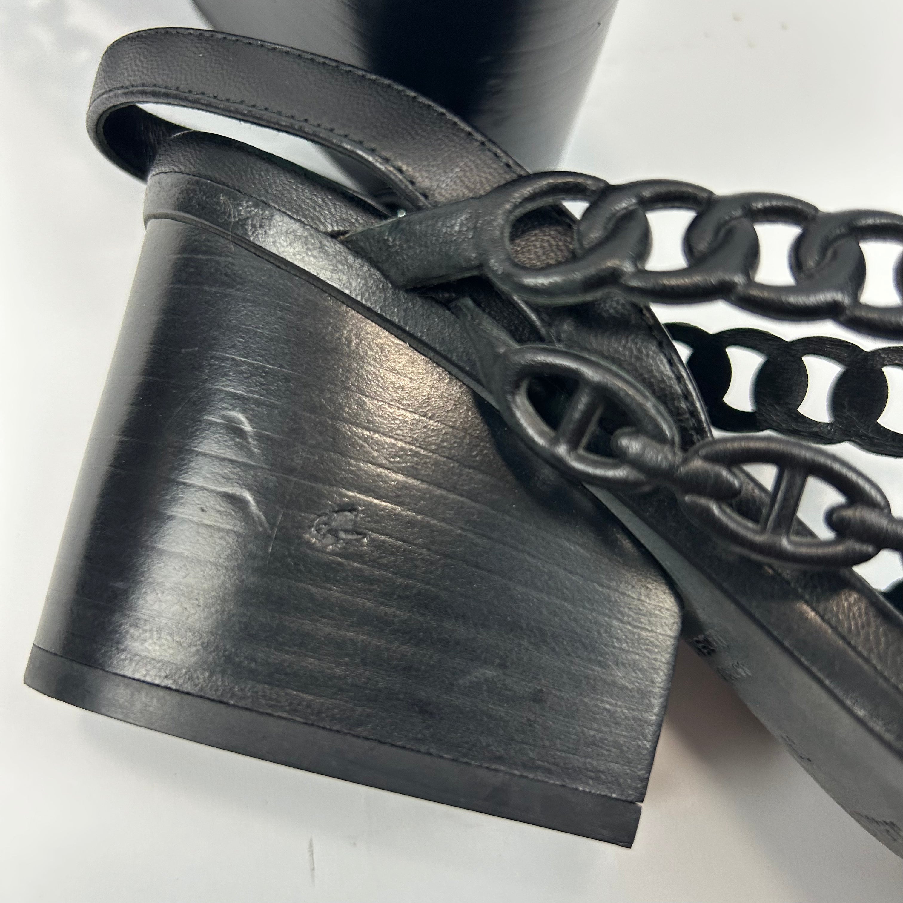 Hermes Black Chaine D'Ancre Heeled Sandals 38